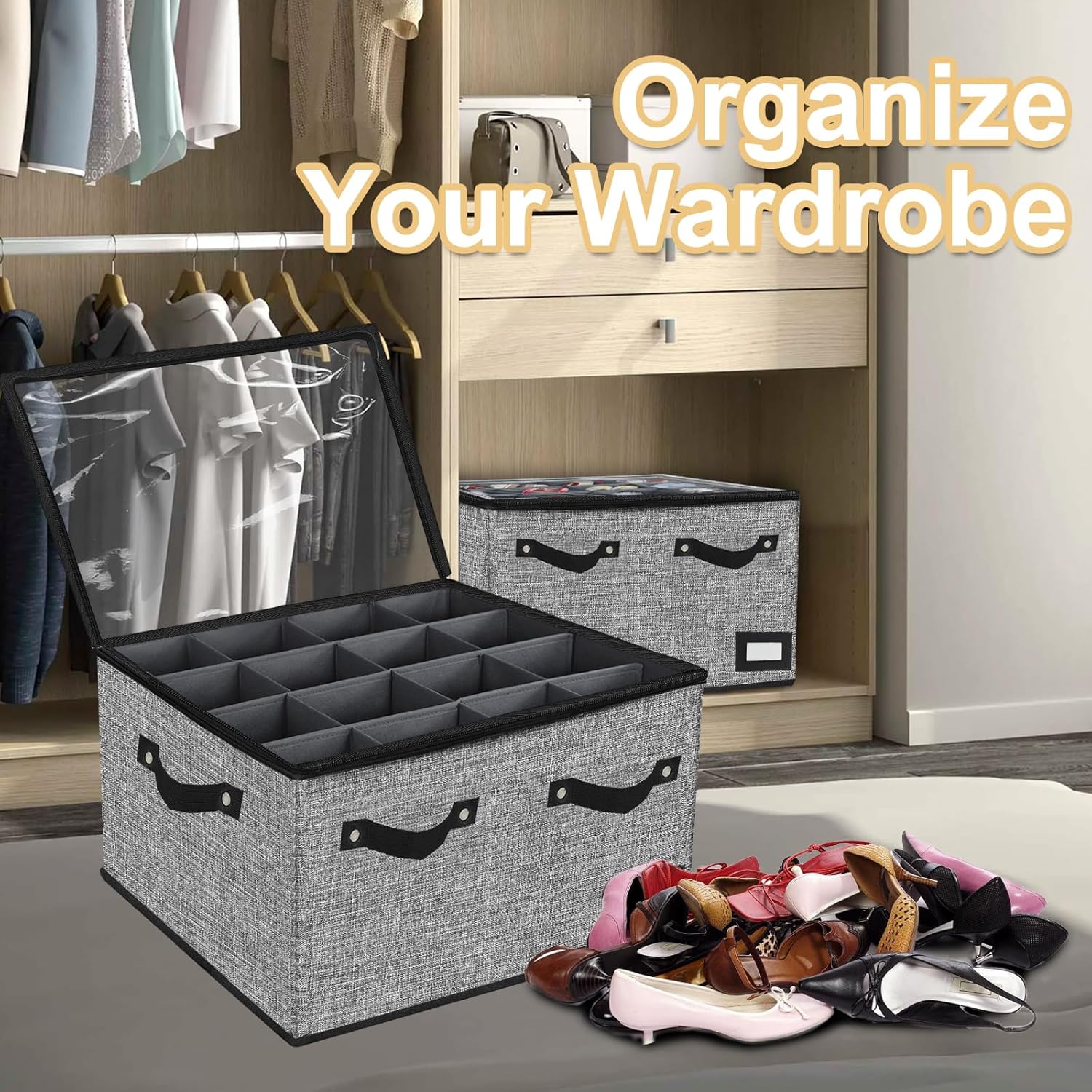 ouruer Organizador de almacenamiento de zapatos para armario, cajas de almacenamiento de zapatos apilables para entrada, organizador plegable para