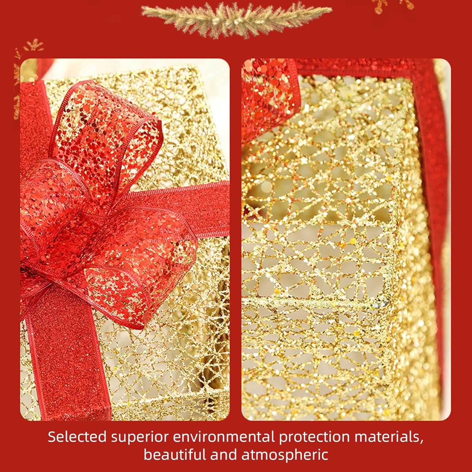 Juego de 3 cajas de regalo iluminadas de Navidad, cajas de regalo iluminadas de Navidad con lazo, cajas de regalo preiluminadas, cajas de Navidad