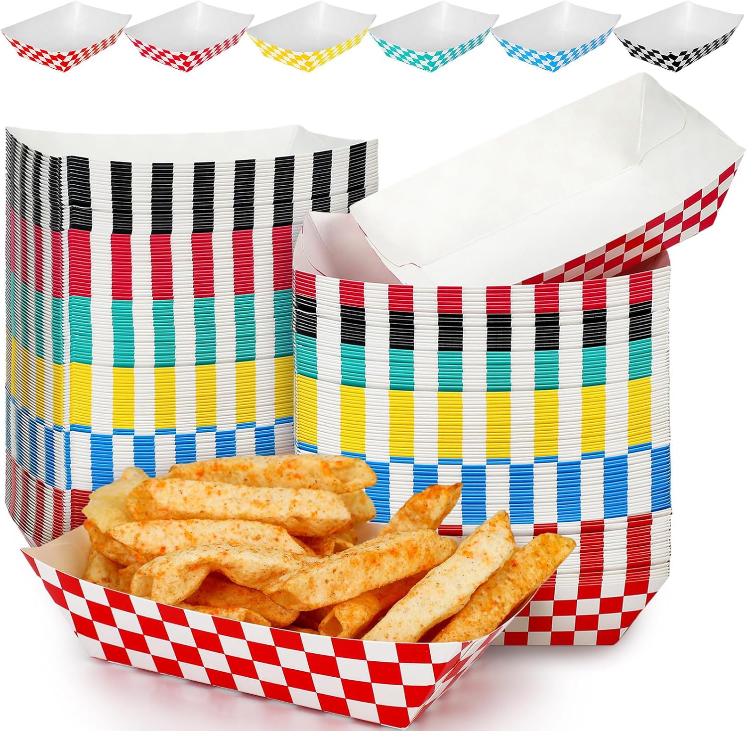 Mifoci 120 bandejas desechables de 1 libra para alimentos de papel a cuadros, botes de comida coloridos, soporte para hamburguesas de cartón,