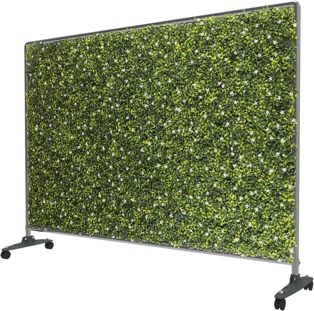 Seto de plantas artificiales de 60 pulgadas de ancho x 40 pulgadas de alto, divisor de habitación con ruedas, panel de valla de privacidad movible,