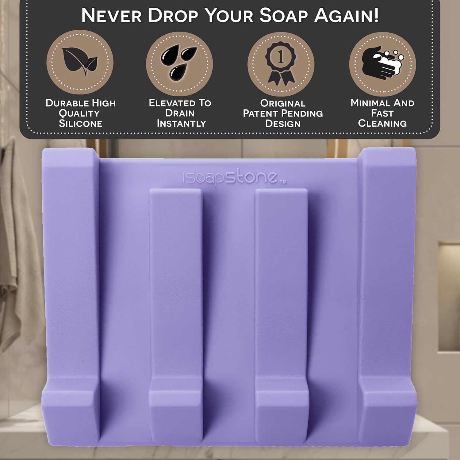 Jabonera de silicona (pendiente de patente de EE. UU.), soporte para jabón autodrenante para ducha, lavabo de baño, bandeja de jabón de secado con