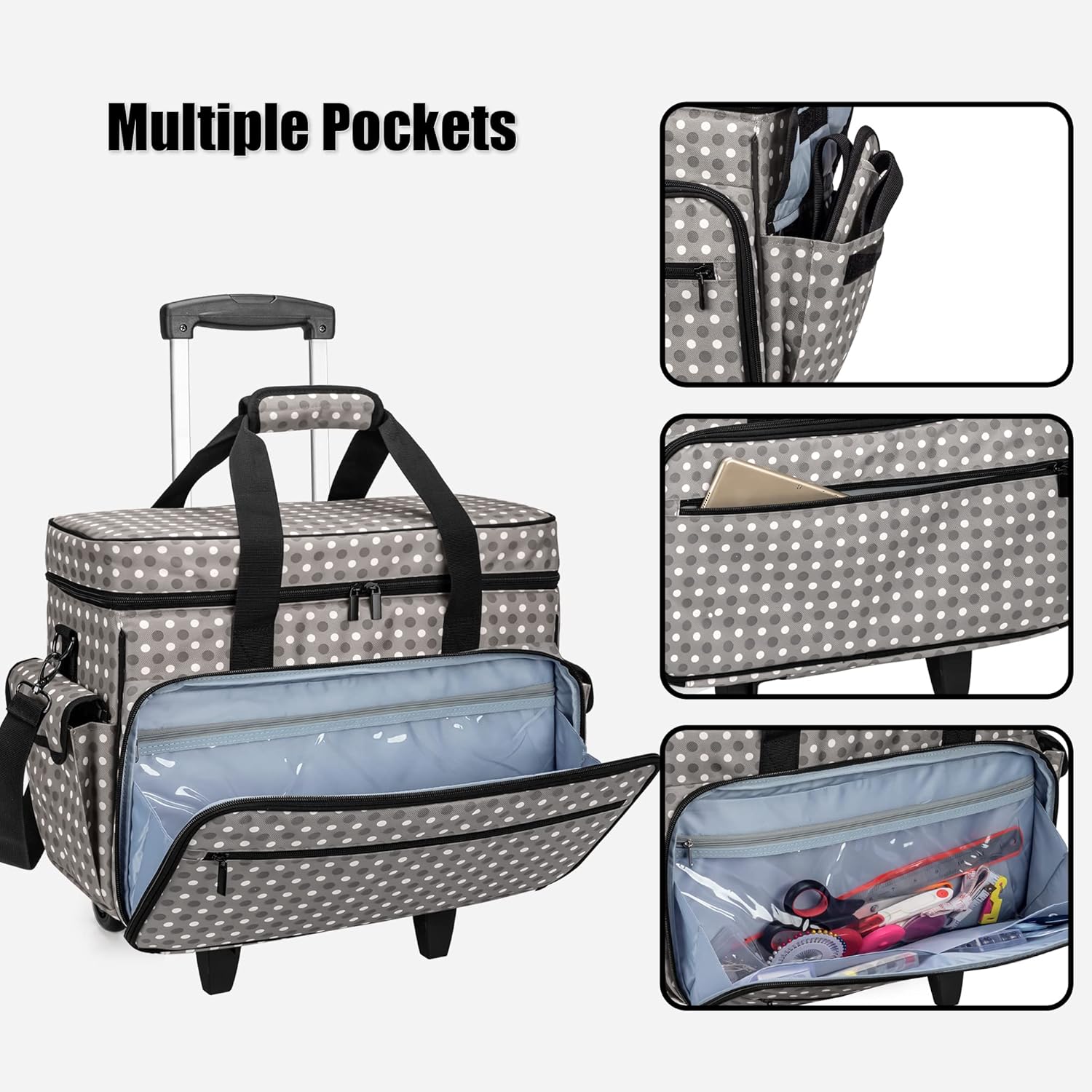 Teamoy Estuche para máquina de coser con ruedas desmontables, bolsa para máquina de coser rodante con ruedas y almohadilla inferior de madera,