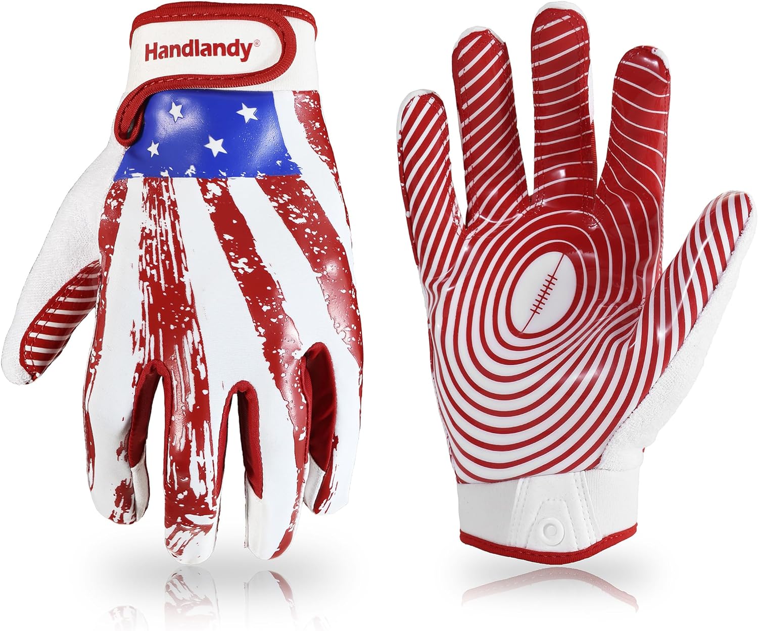 HANDLANDY Guantes de fútbol juvenil para niños y niñas, guantes de receptor ancho adhesivo para niños, guantes de fútbol con bandera juvenil
