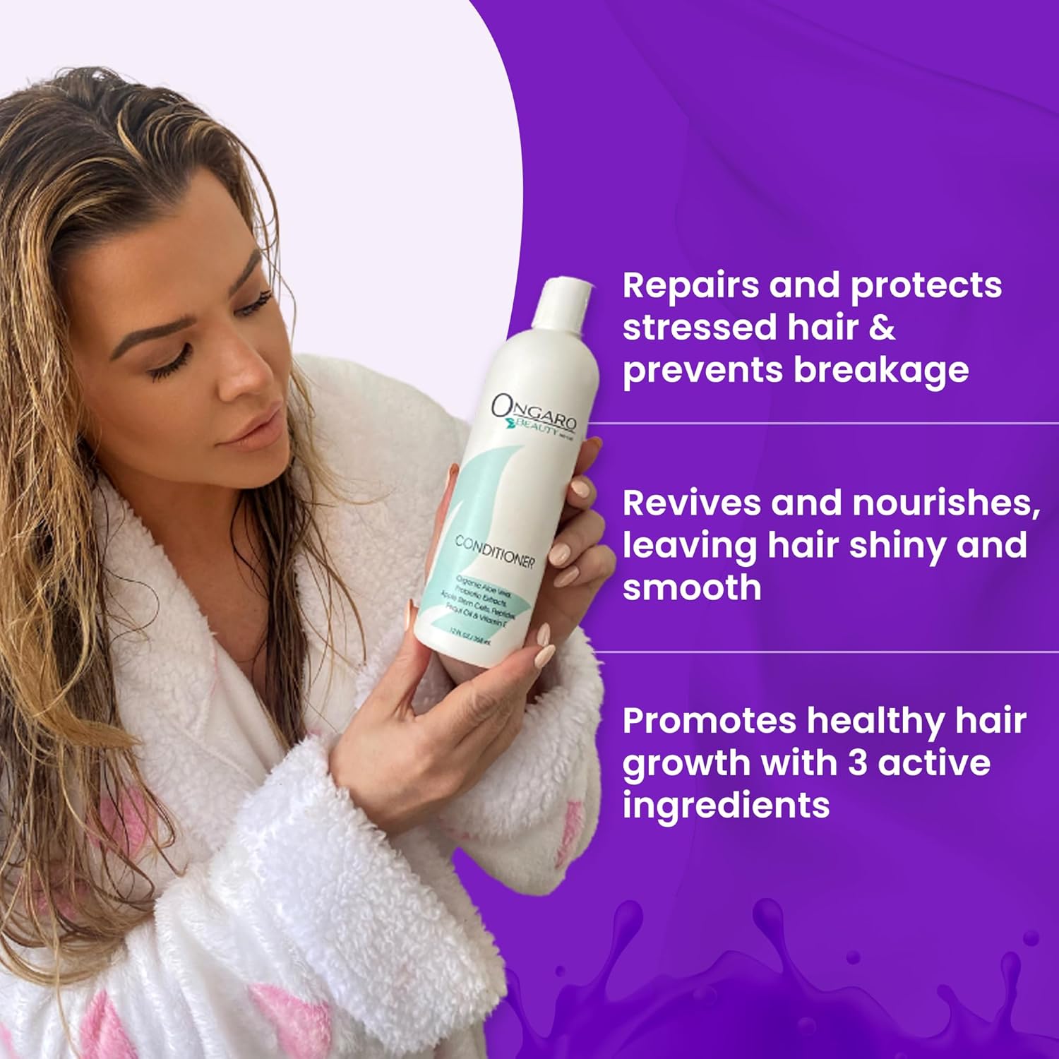 Ongaro Beauty – Acondicionador orgánico para el cabello, acondicionador profundo con aloe vera, probióticos, péptidos, vitamina E y células madre de