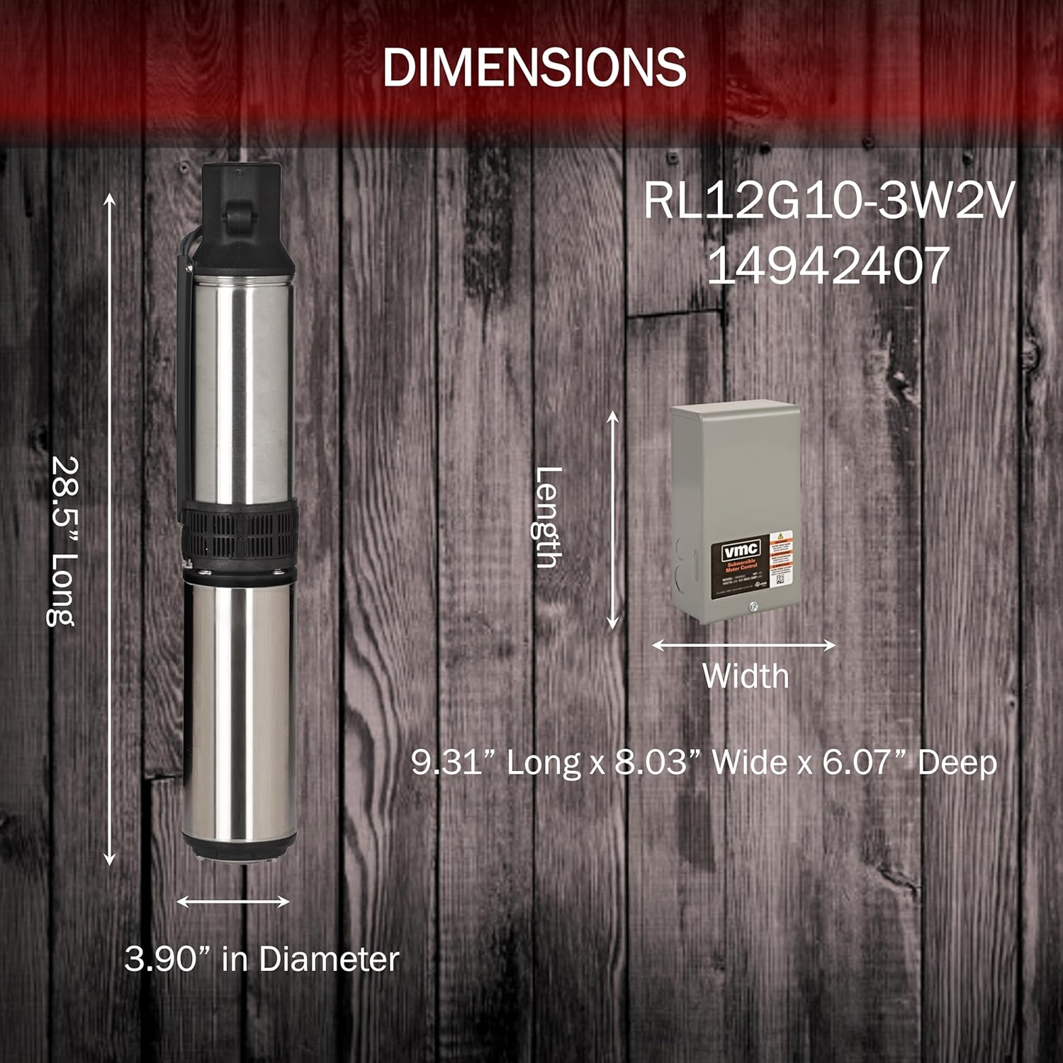 Red Lion RL12G10-3W2V Bomba sumergible de pozo profundo de 4 pulgadas con caja de control, 1 HP, 12 GPM, 3 cables, 230 voltios, acero, 14942407