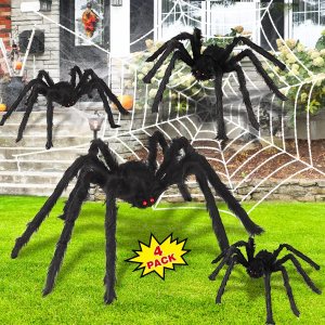 Decoraciones de araña de Halloween, juego de araña gigante aterradora de Aitey con 4 arañas falsas grandes, tela de araña, 20 arañas pequeñas de Decoraciones de araña de Halloween, juego de araña gigante aterradora de Aitey con 4 arañas falsas grandes, tela de araña, 20 arañas pequeñas de