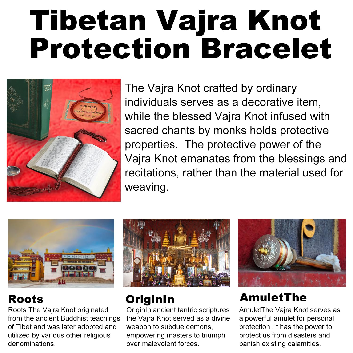 ioieia 2ps Authentic blessed Tibetan monks handmade Dorje Knot protection bracelet for women and men with a talisman.Red string bracelet-mens