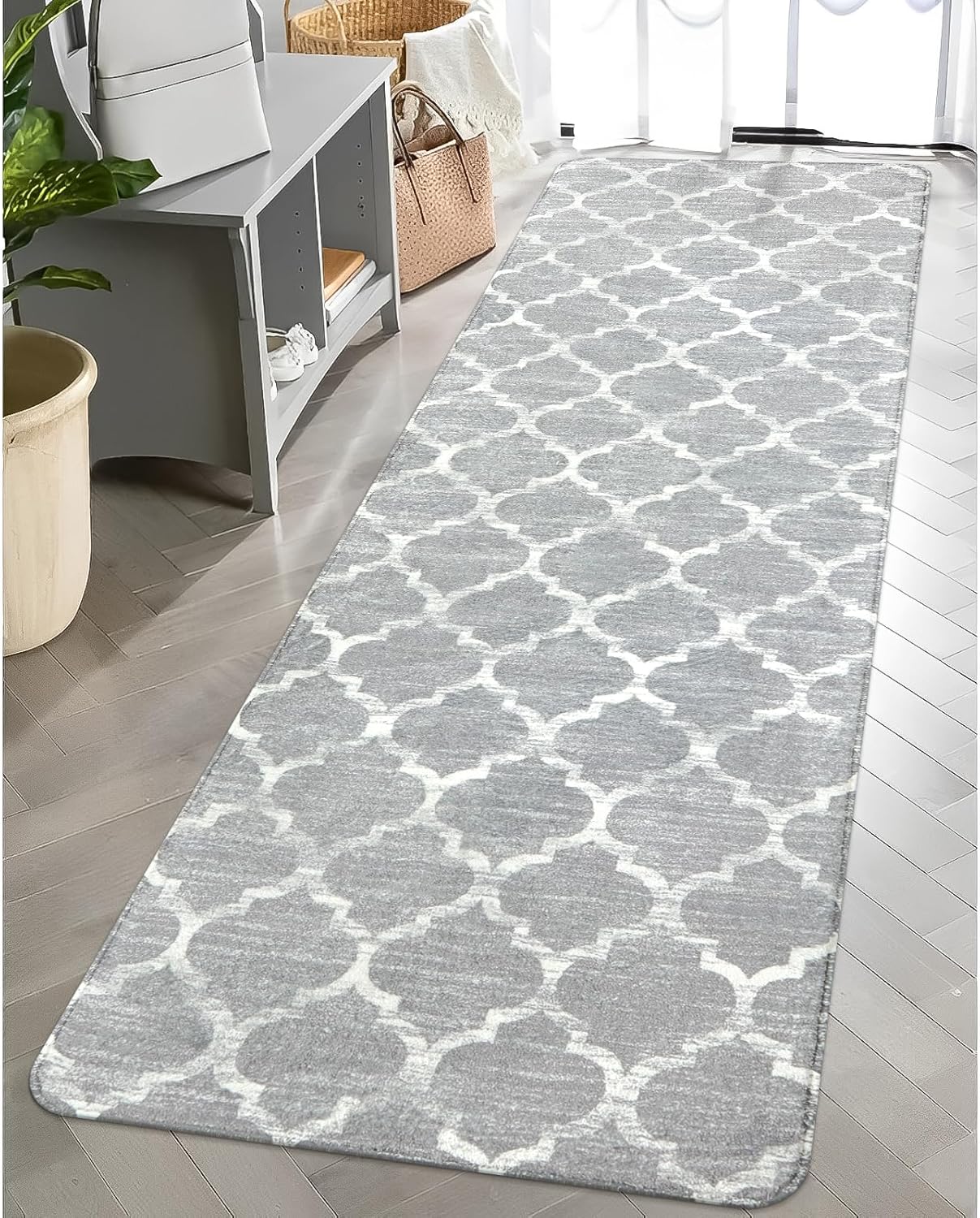 Lahome – Alfombra marroquí, lavable, de 2 x 7 pies, antideslizante, no desprende pelusas, ligera, moderna, gris y envejecida, para entrada, cocina,