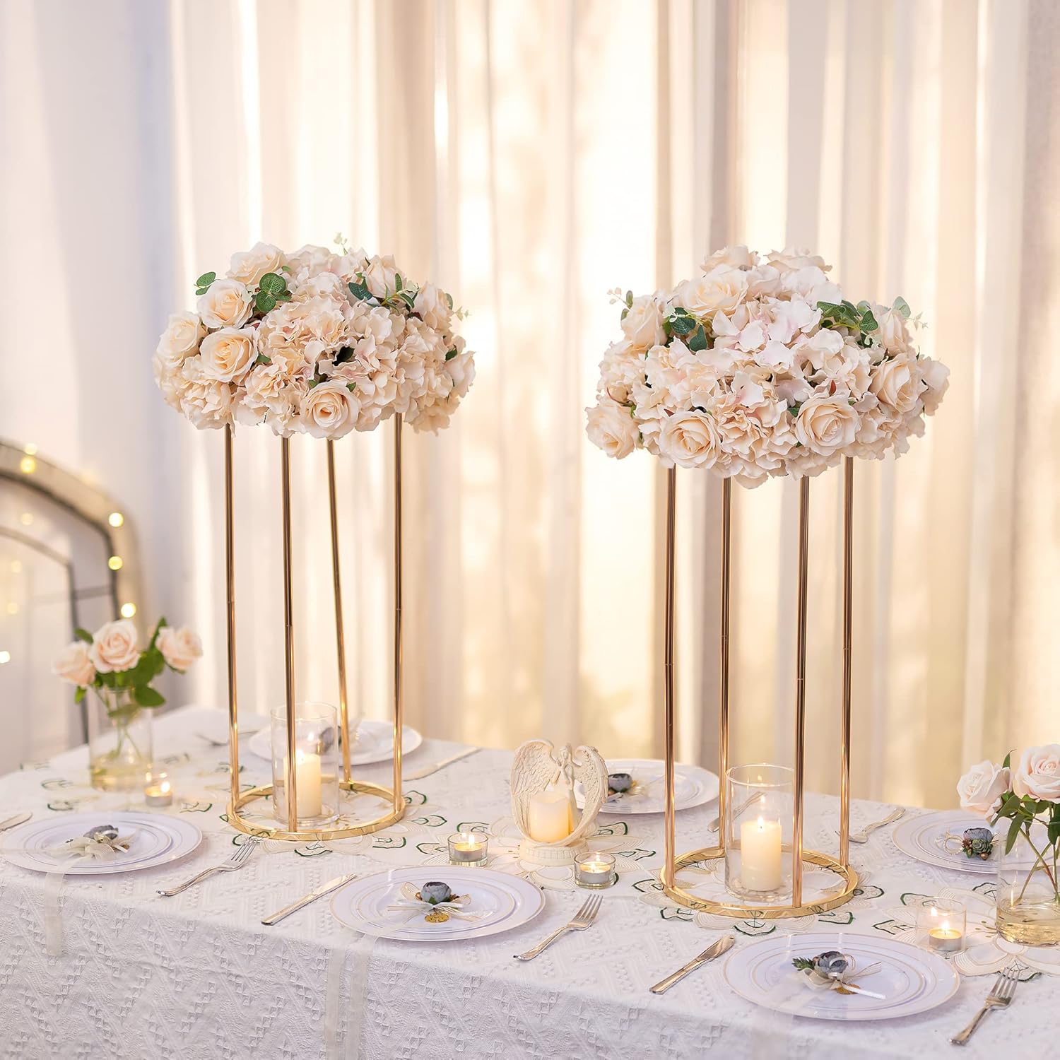 Sziqiqi Centros de mesa de boda de columna de metal dorado para mesas con platos, decoración de boda de 2 pies para ceremonia, arreglos geométricos