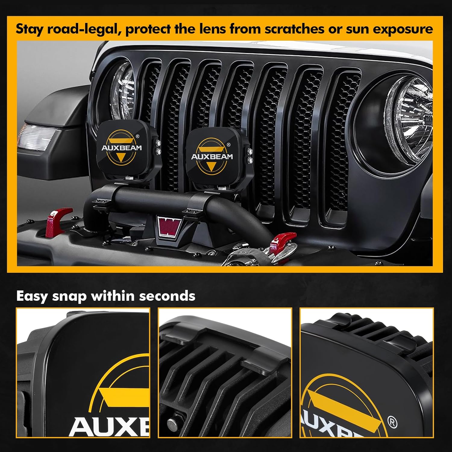 Auxbeam Cubiertas LED de 5 pulgadas, 2 unidades, luces cuadradas para todo terreno, cubiertas protectoras, máscara de lente para luces de