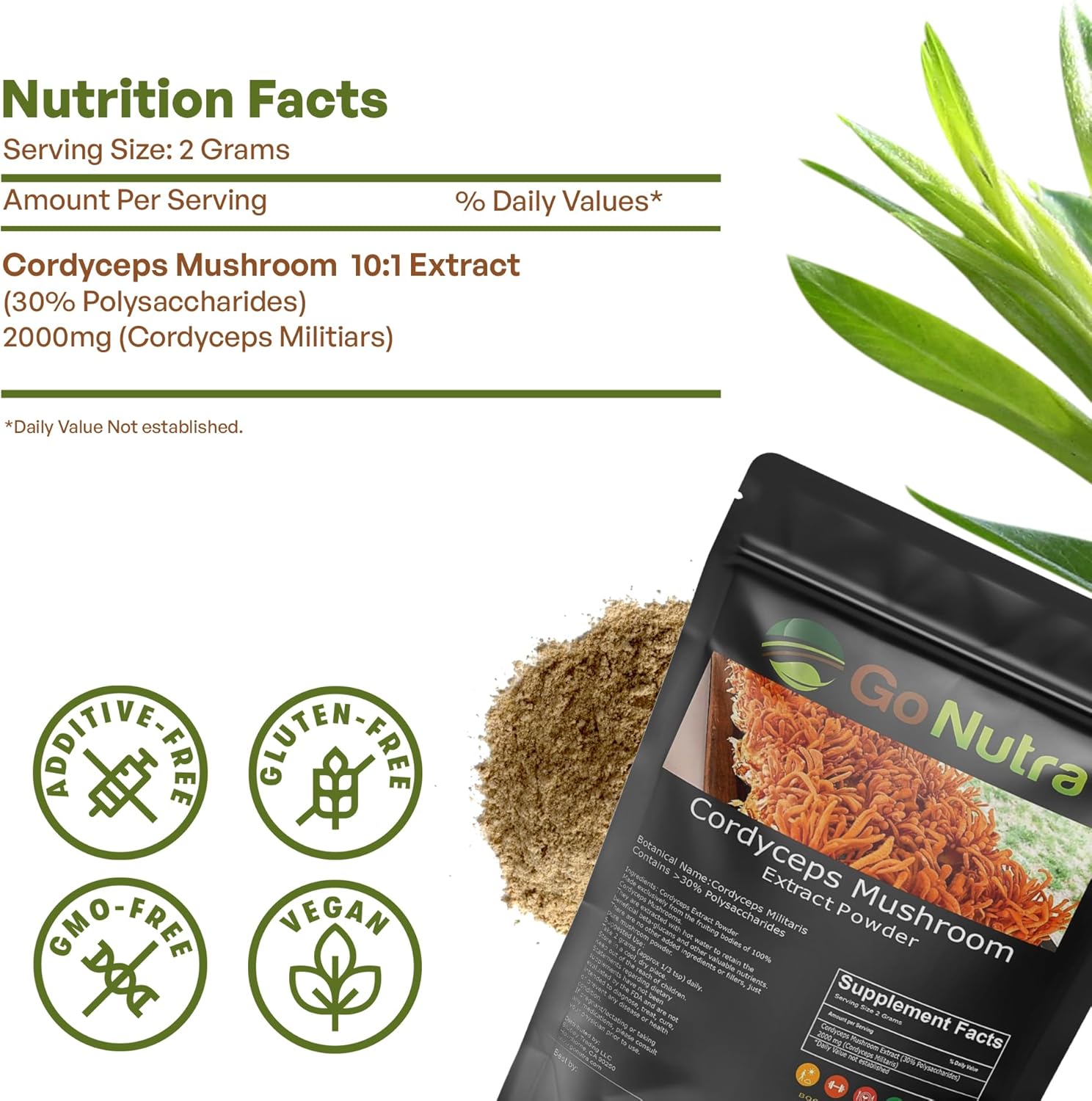 Go Nutra Cordyceps – Polvo de hongos  Extracto de Cordyceps al 30% de polisacáridos sin OMG puro Cordycep en polvo 4 onzas (3.99 oz)