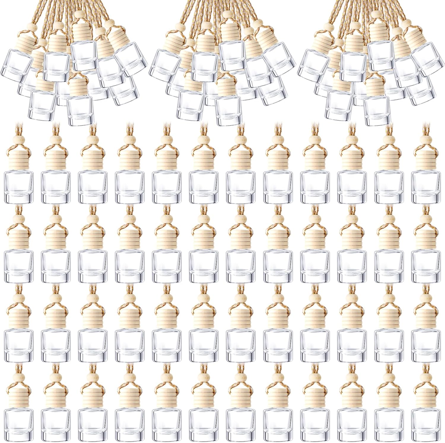 BBTO 200 botellas difusoras colgantes para automóvil, botellas de perfume de vidrio transparente vacías a granel, ambientador, colgante para aceites
