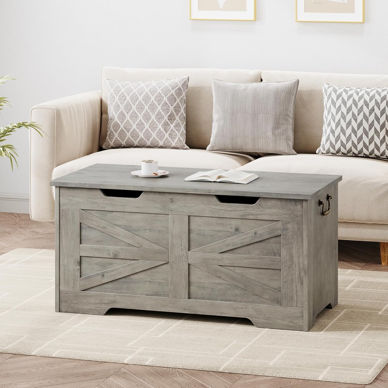 IDEALHOUSE Cofre de almacenamiento, baúl de juguetes de 39.4 pulgadas para niños y niñas, caja de juguetes grande de madera para niños, banco de