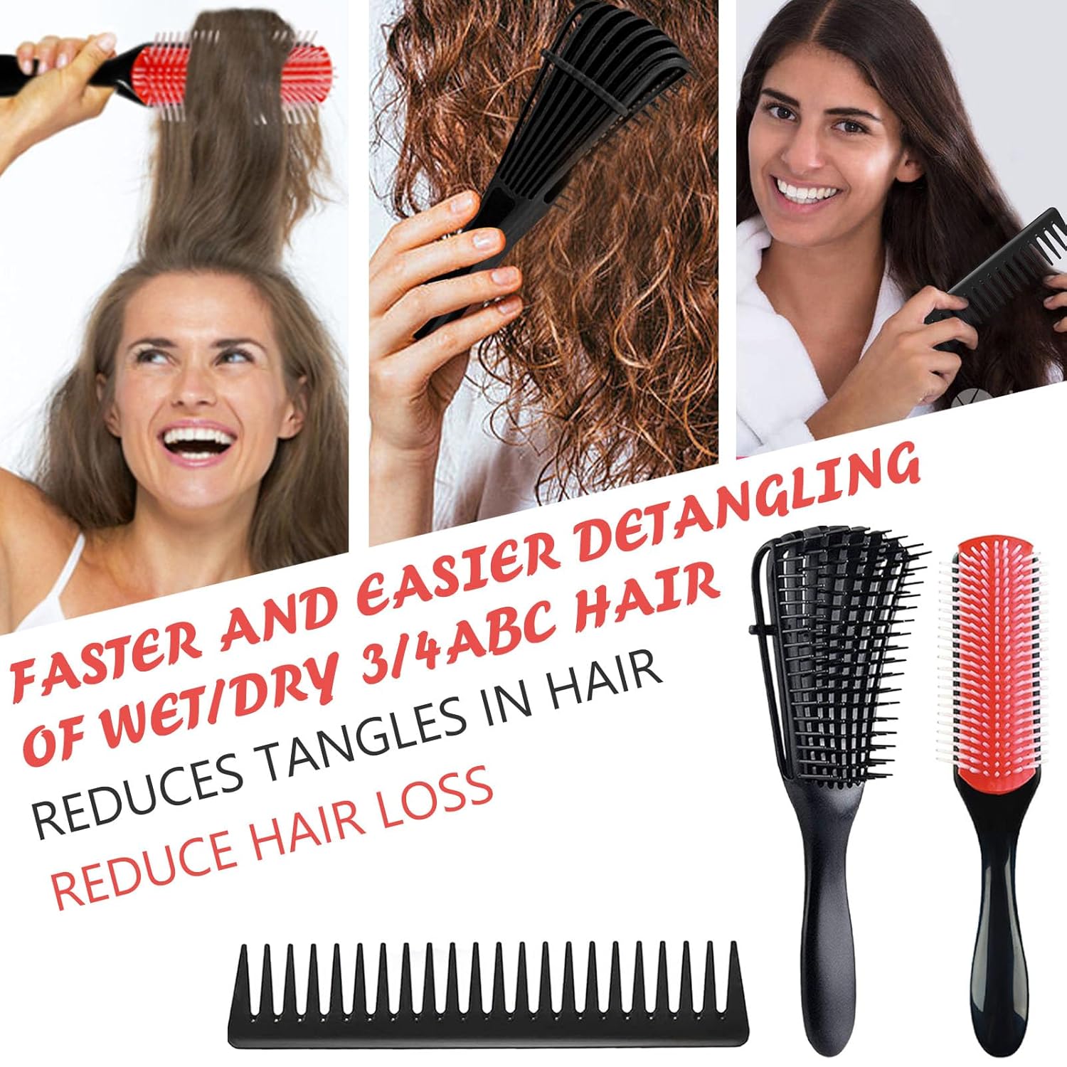 Cepillo desenredante para cabello rizado, cepillo de pelo rizado para mujereshombresniños, juego de cepillos desenredantes para cabello natural