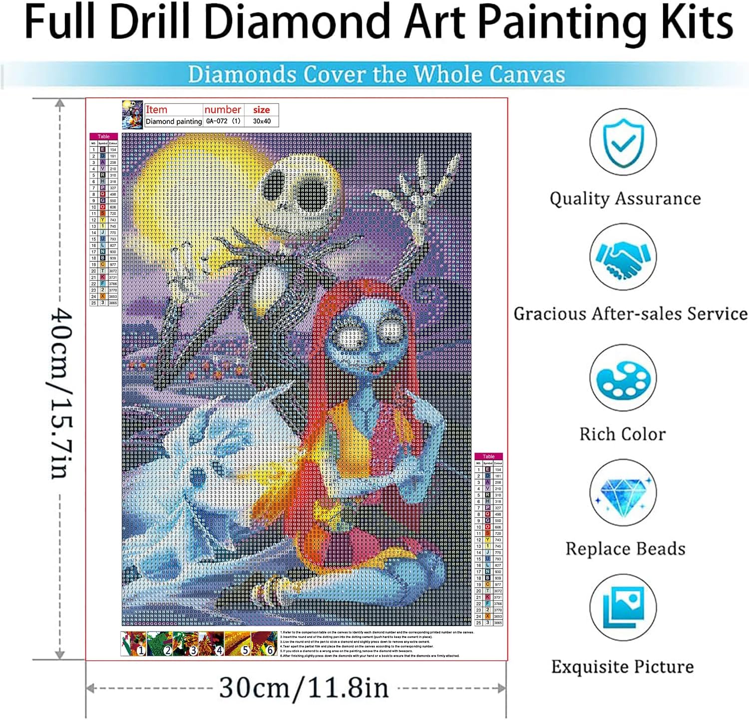 GemZono Paquete de 4 kits de pintura de diamantes para adultos y niños, bricolaje 5D Jack&Sally de Halloween con diamantes redondos, kit de pintura