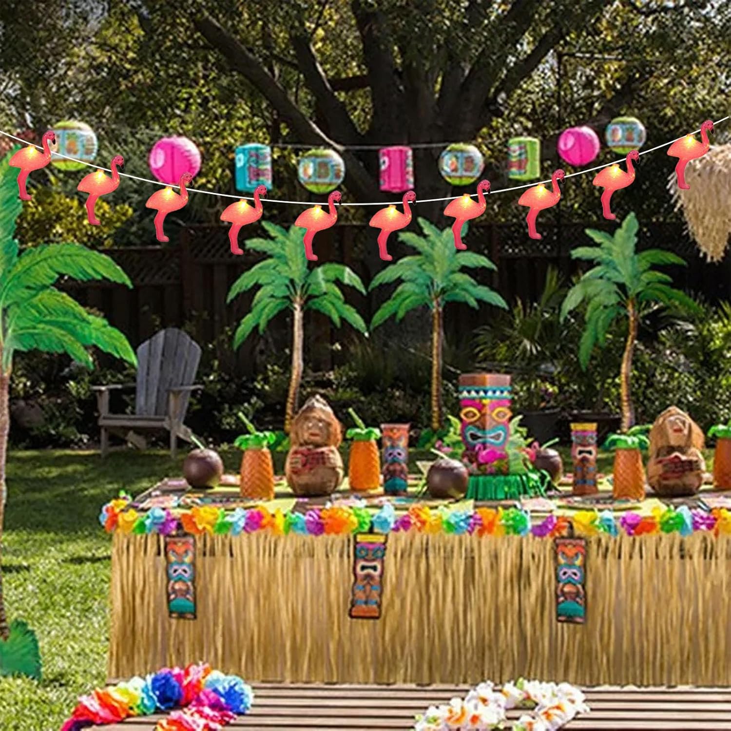 Guirnalda de luces de flamenco rosa con 10 luces de flamenco rosa, luces decorativas temáticas de verano para campamento, tienda de campaña, boda,