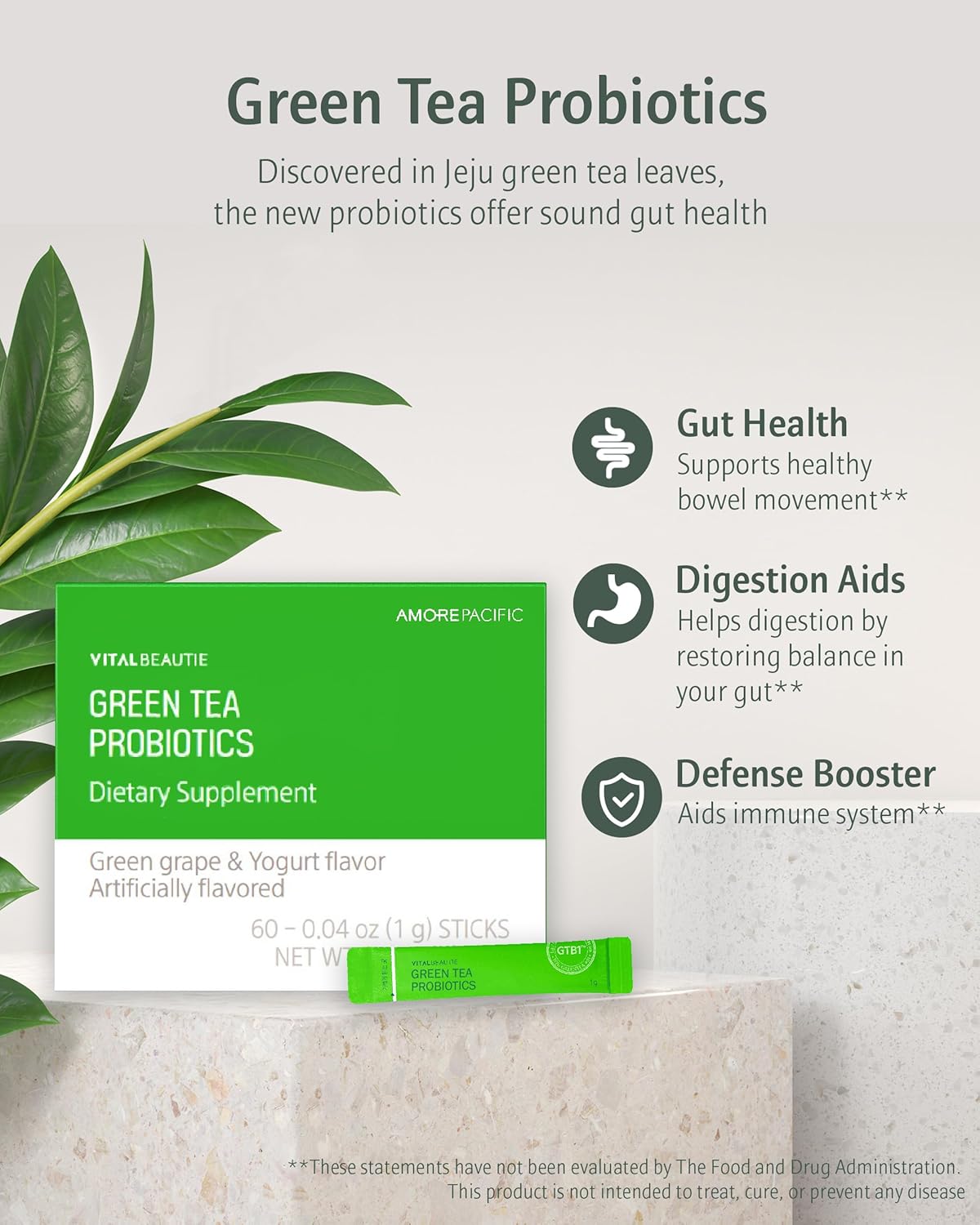 Probióticos de té verde (renovados, 60 barritos) – Probióticos de origen vegetal para la salud intestinal por AMOREPACIFIC. Vitamina D, probióticos