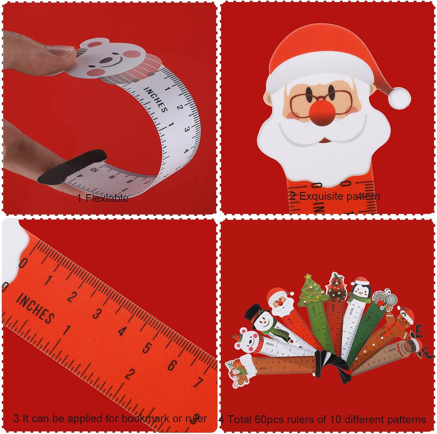 60 marcapáginas de Navidad para niños, marcapáginas de vacaciones, reglas, temática de Navidad, marcapáginas de personajes de muñeco de nieve, Papá