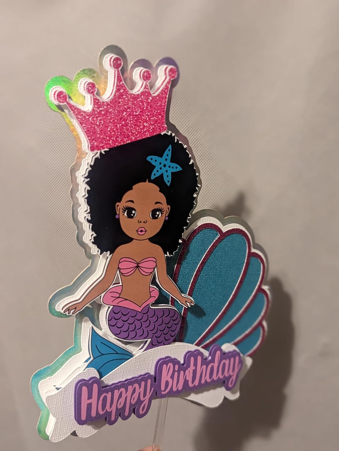 3D Mermaid Age Cake Topper  Birthday Celebration Party Decor  Turquoise Pink Purple Siren Theme (Happy Birthday)