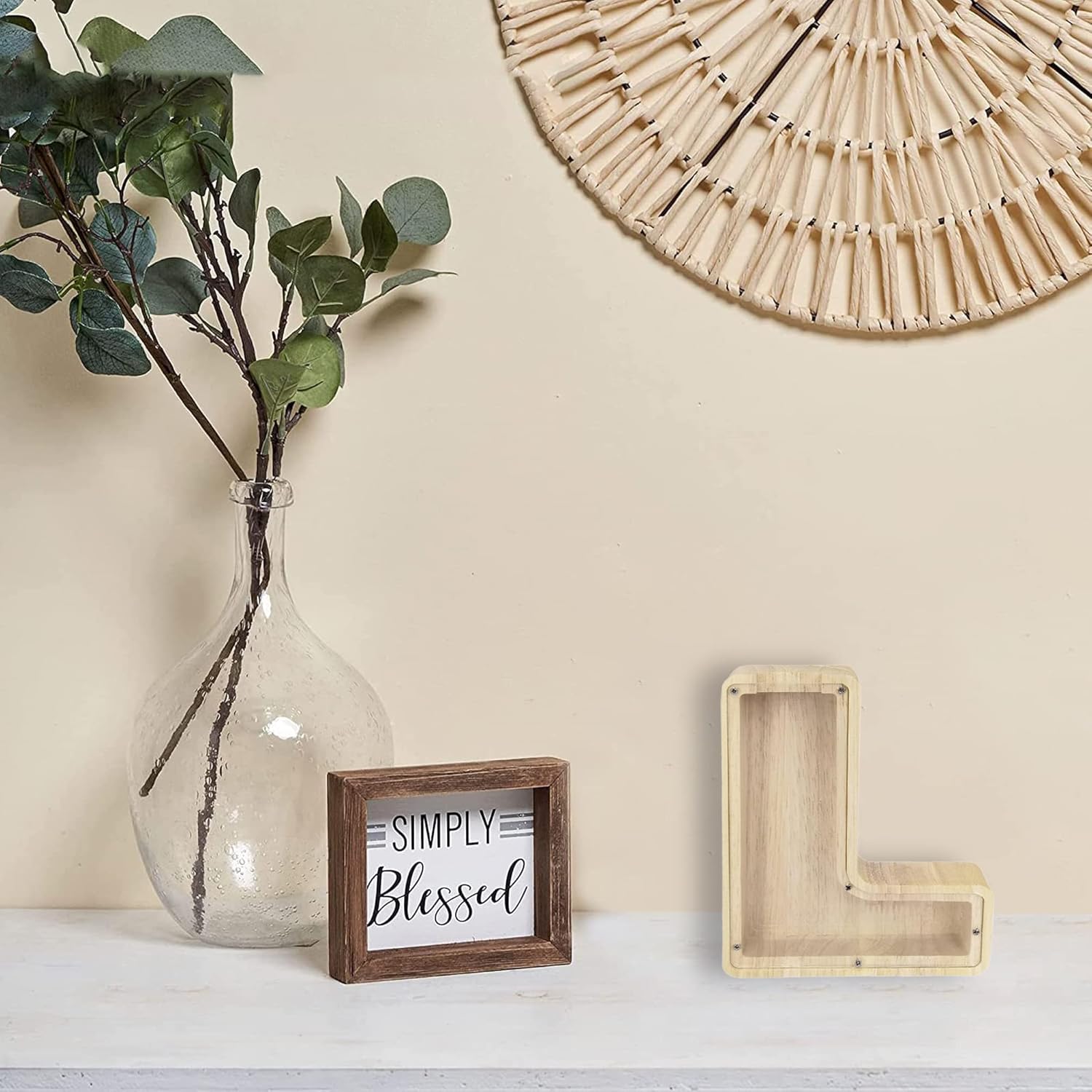 FixtureDisplays Alcancía de madera con nombre inicial personalizable de 7 pulgadas de alto, alcancía con nombre personalizado, letras del alfabeto