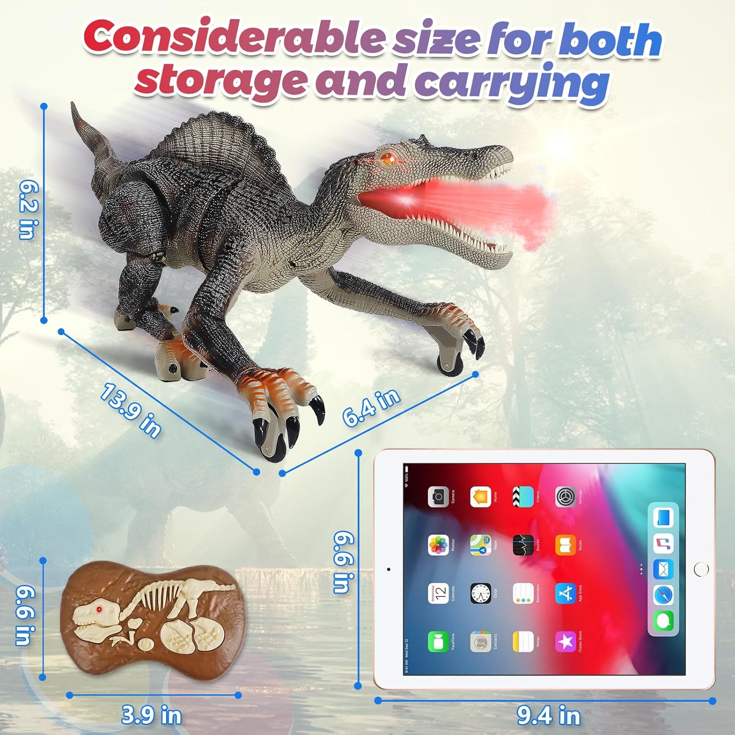 Juguete de dinosaurio a control remoto – Realista para caminar, rugir y rociar espinosaurio y T-Rex – Robot dinosaurio iluminado y sacudido de