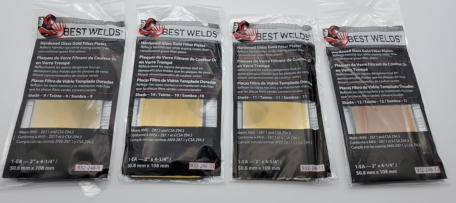 Best Welds – Lente de soldadura de repuesto de vidrio endurecido dorado, placa de filtro pasivo avanzada de 2 pulgadas x 4-14 pulgadas, sombra 9,