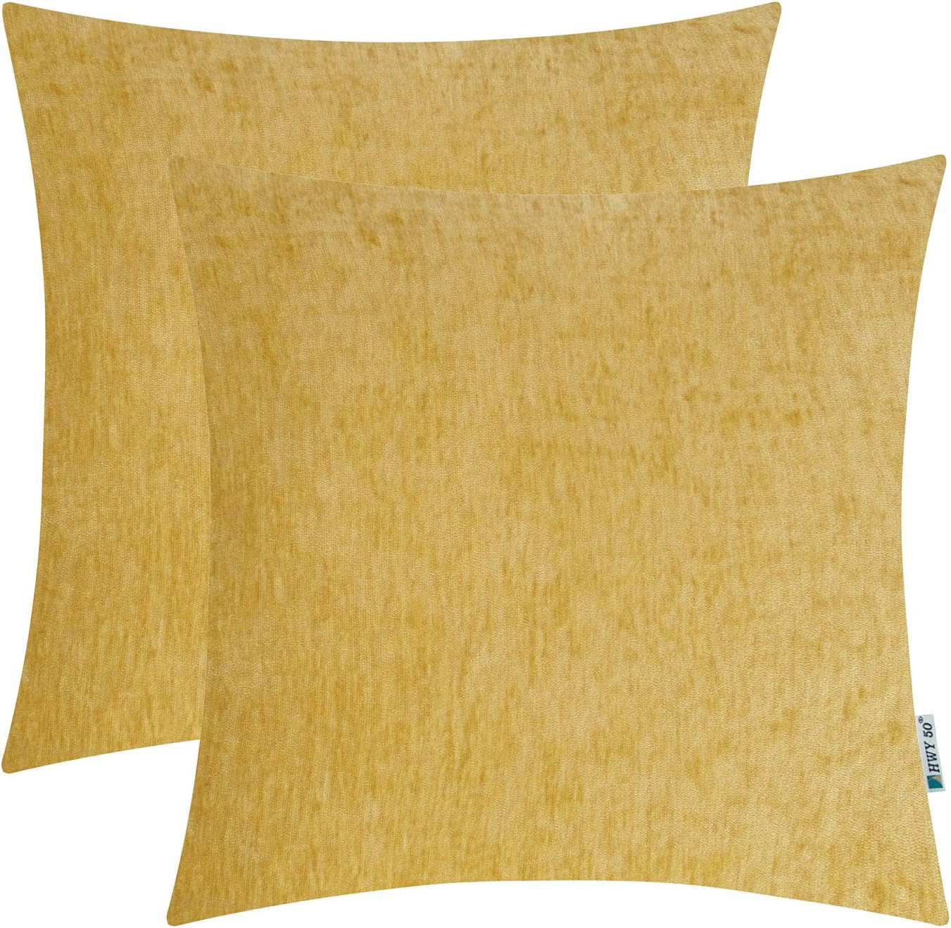 HWY 50 fundas de almohada decorativas de terciopelo sólido para sofá, sala de estar., Amarillo, 20×20 pulgadas