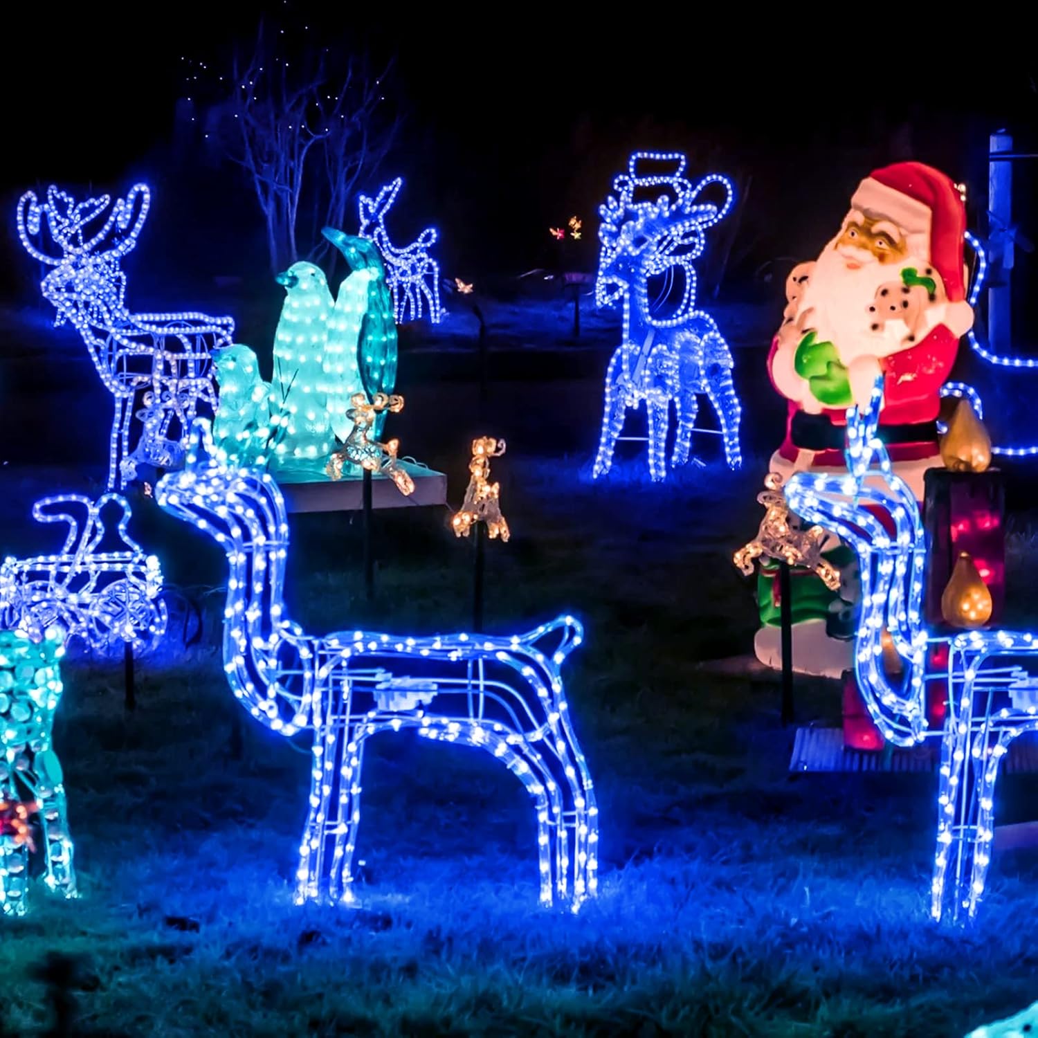Cuerda de luces solares impermeables para exteriores, 66 pies, 200 luces LED solares de Navidad, luces solares azules para exteriores, para piscina,
