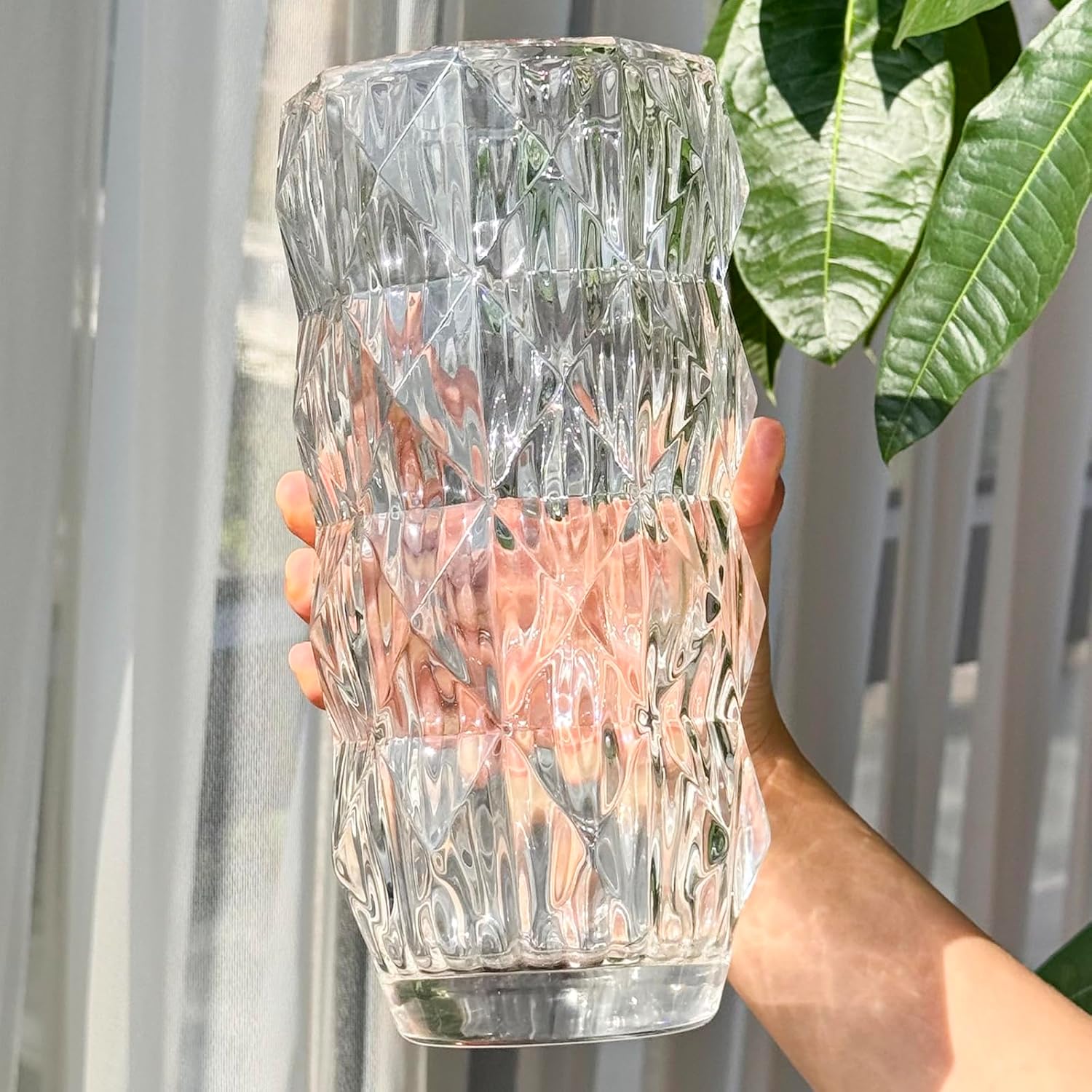 Florero de cristal de 8.9 pulgadas, resistente para centros de mesa, flores, decoración del hogar, grandes jarrones de vidrio transparente para mesa