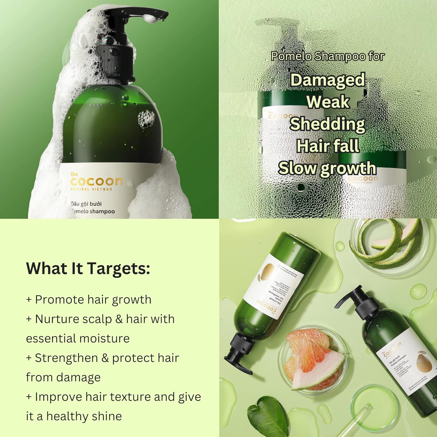 Cocoon Ultimate Hair Repair Set (SAVE 30%) 1x Pomelo Hair Tonic (4.7 fl oz), 1 champú pomelo (16.9 fl oz), 1 acondicionador de pomelo (16.9 fl oz),