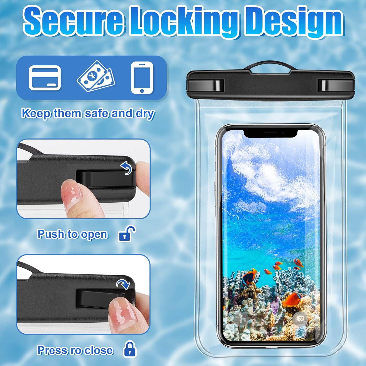 SHANSHUI Bolsa impermeable para teléfono, paquete de 2 soportes universales impermeables para teléfono, cordón ajustable, bolsa seca impermeable