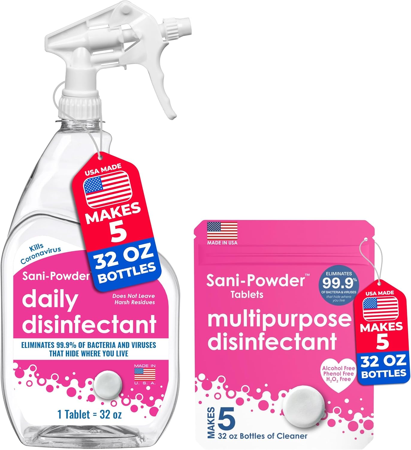 HOCL Tabletas de ácido hipocloroso, desinfectante + desinfectante diario, elimina el 99.9% de bacterias y virus, sin alcohol, elimina olores,