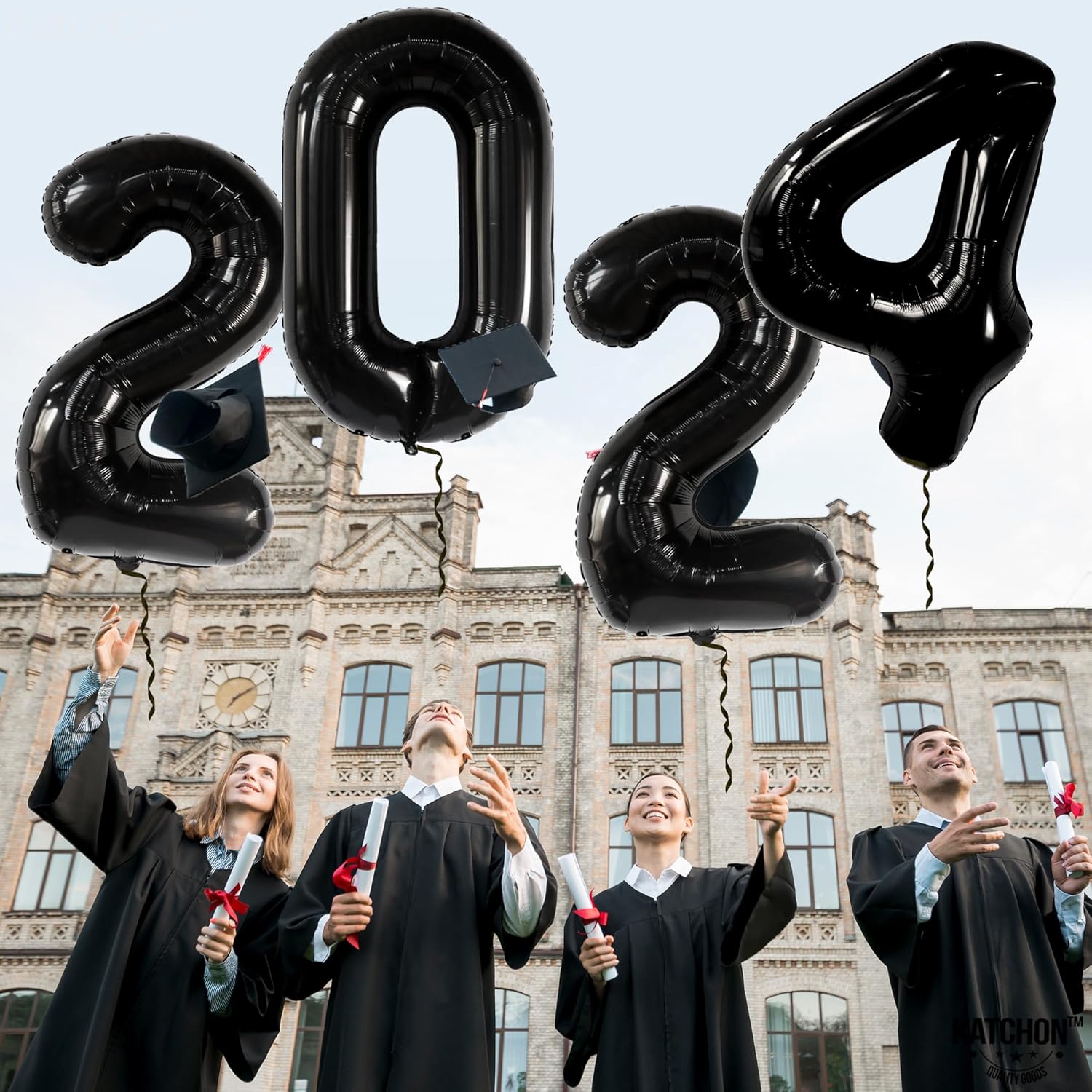 KatchOn, Globos negros de graduación 2024, grandes, 50 pulgadas, números de globos negros 2024 para decoraciones de graduación negras, globos de