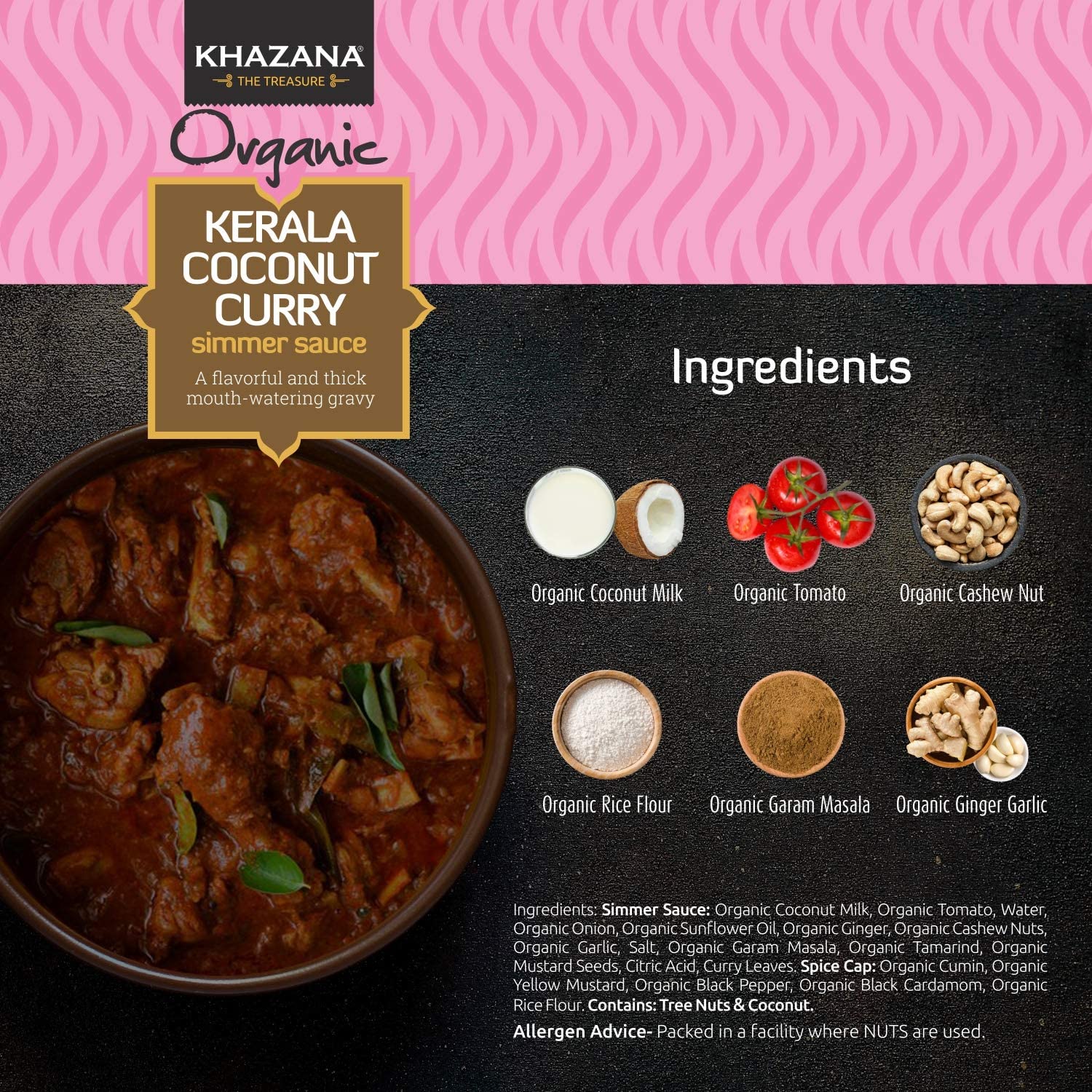 Khazana Salsa india a fuego lento con curry de coco Kerala orgánica, tarros de 12.7 onzas, sin OMG, vegana, sin gluten, kosher, auténticas comidas