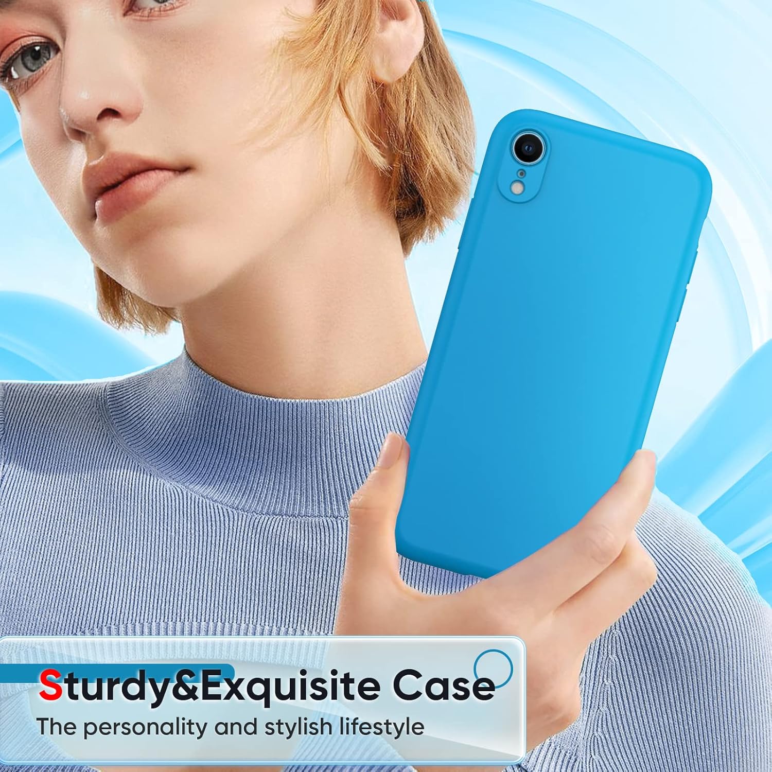 LeYi Funda para iPhone-XR con 2 protectores de pantalla de vidrio templado, silicona líquida de cuerpo completo a prueba de golpes con forro de