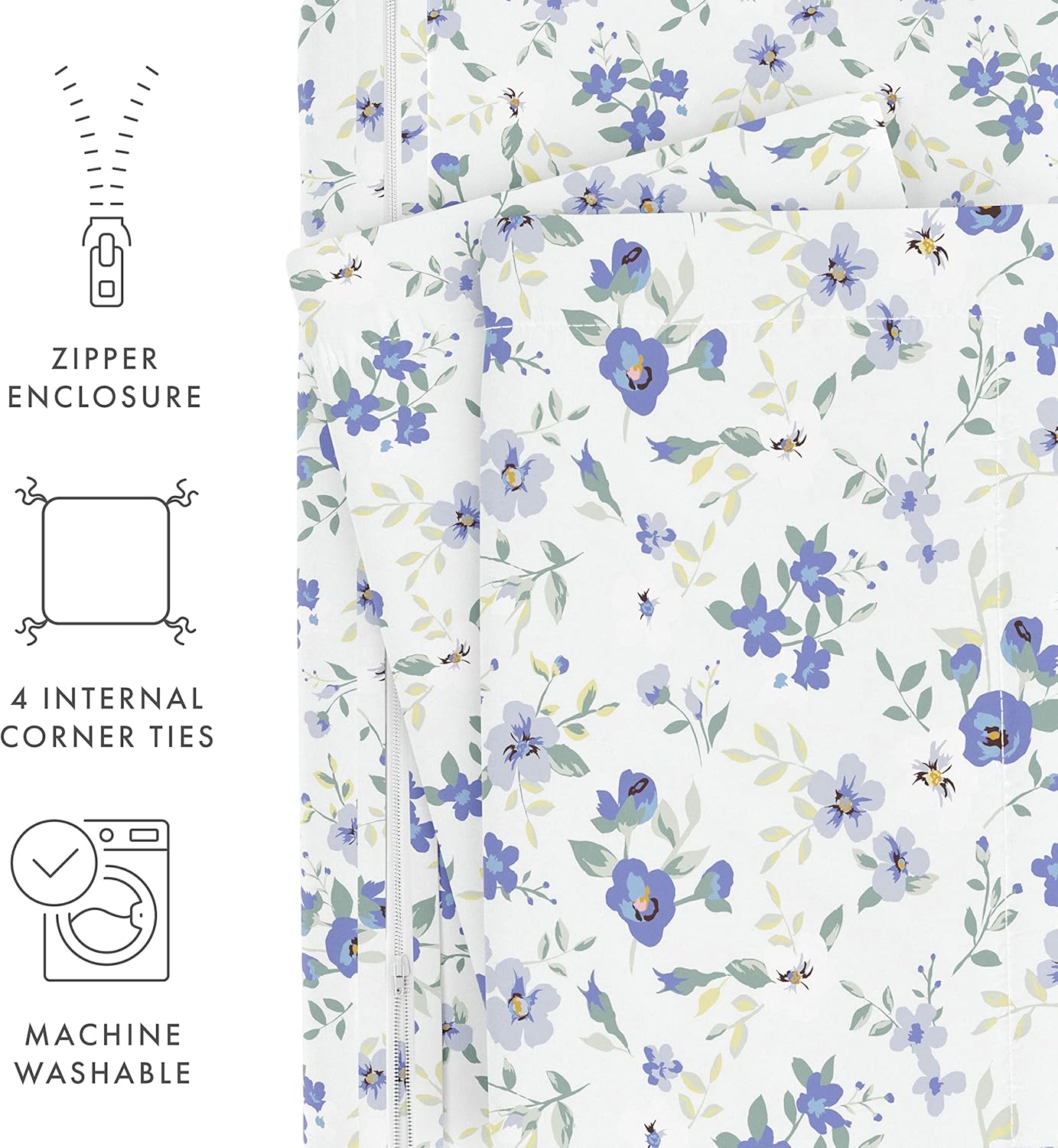 Juego de 3 piezas de funda de edredón de ienjoy Home con diseño de flores en color celeste y tamaño King