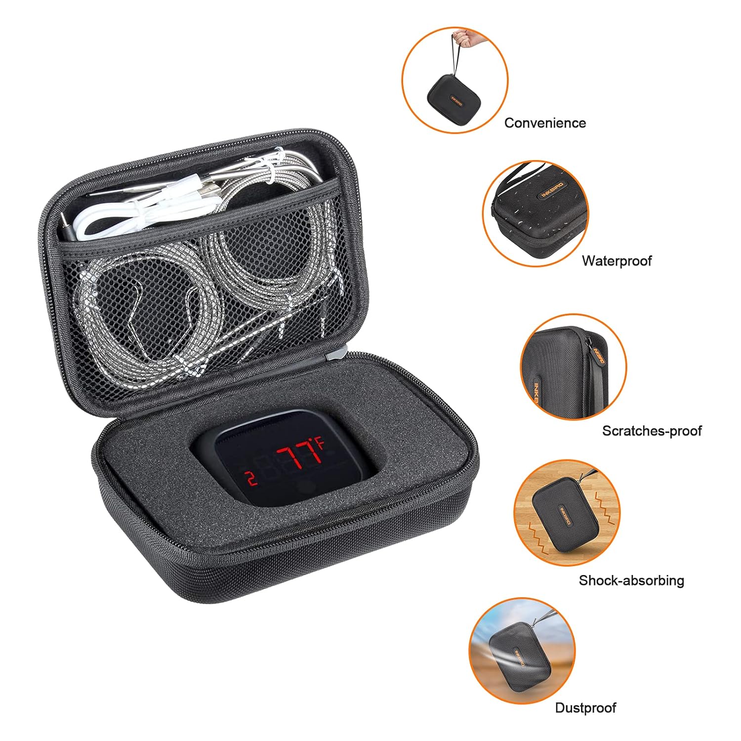 Inkbird Termómetro Bluetooth para barbacoa y estuche de almacenamiento de transporte, 4 sondas termómetro inalámbrico para carne con temporizador,
