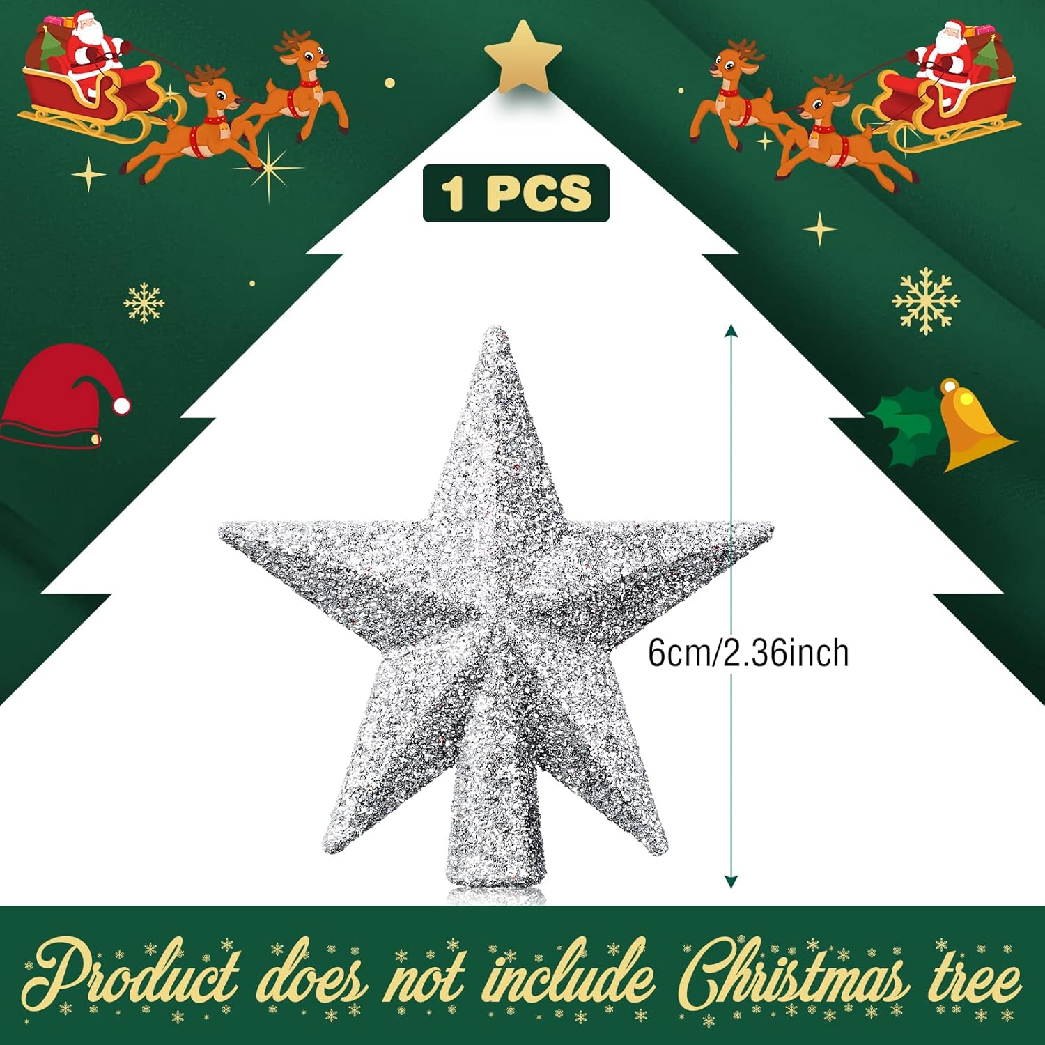 Hanaive Decoración para árbol de Navidad para el día de San Valentín, mini estrella para árbol de Navidad, decoración del hogar (plata con