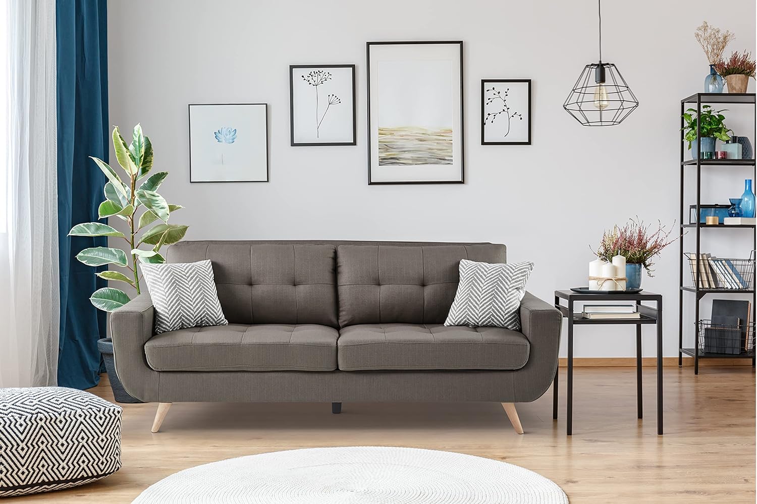 Lexicon Mckinley – Sofá de tela copetudo con 2 almohadas, 85.5 pulgadas de ancho, gris