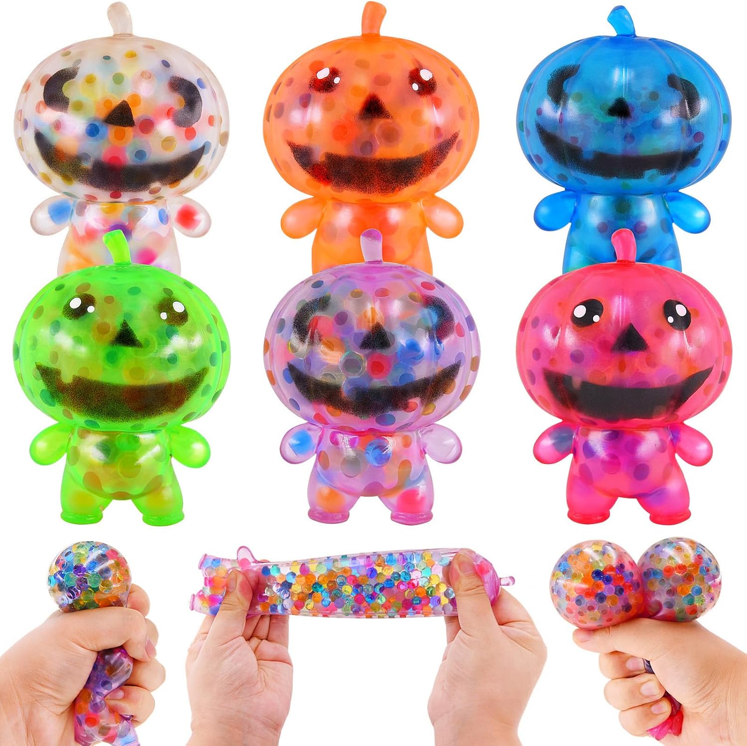Paquete de 6 bolas antiestrés de calabaza de Halloween, juguetes de bolas estrujables para Halloween, bolsas de golosinas de Halloween, regalos de