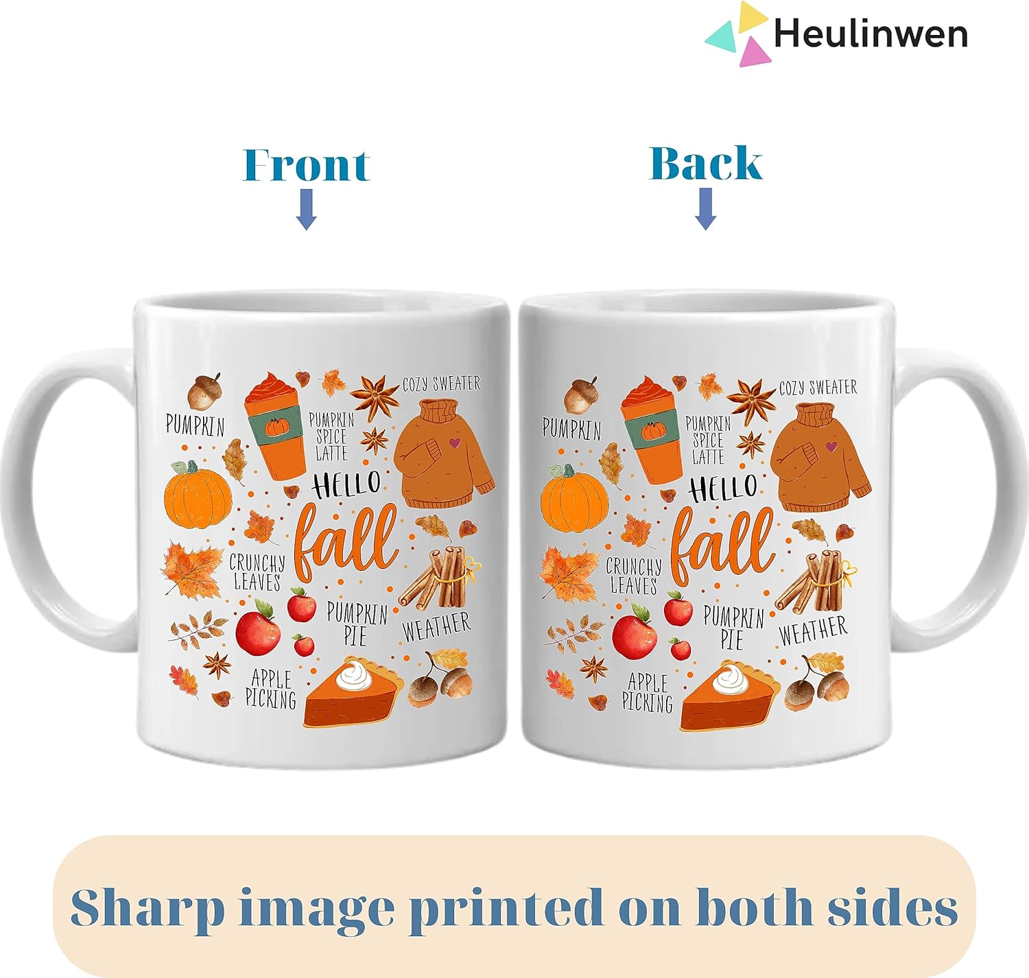 Taza de café con texto en inglés Hello Fall, taza de otoño, lindas tazas para mujer, decoración de otoño con agua dulce, decoración de otoño,