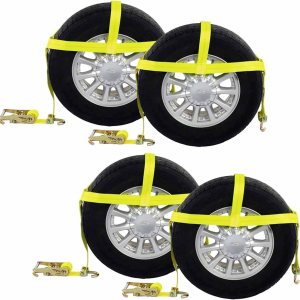 US Cargo Control Capó de rueda con ganchos giratorios y trinquete, correa de rueda amarilla de 2 pulgadas de ancho para asegurar el vehículo para el US Cargo Control Capó de rueda con ganchos giratorios y trinquete, correa de rueda amarilla de 2 pulgadas de ancho para asegurar el vehículo para el