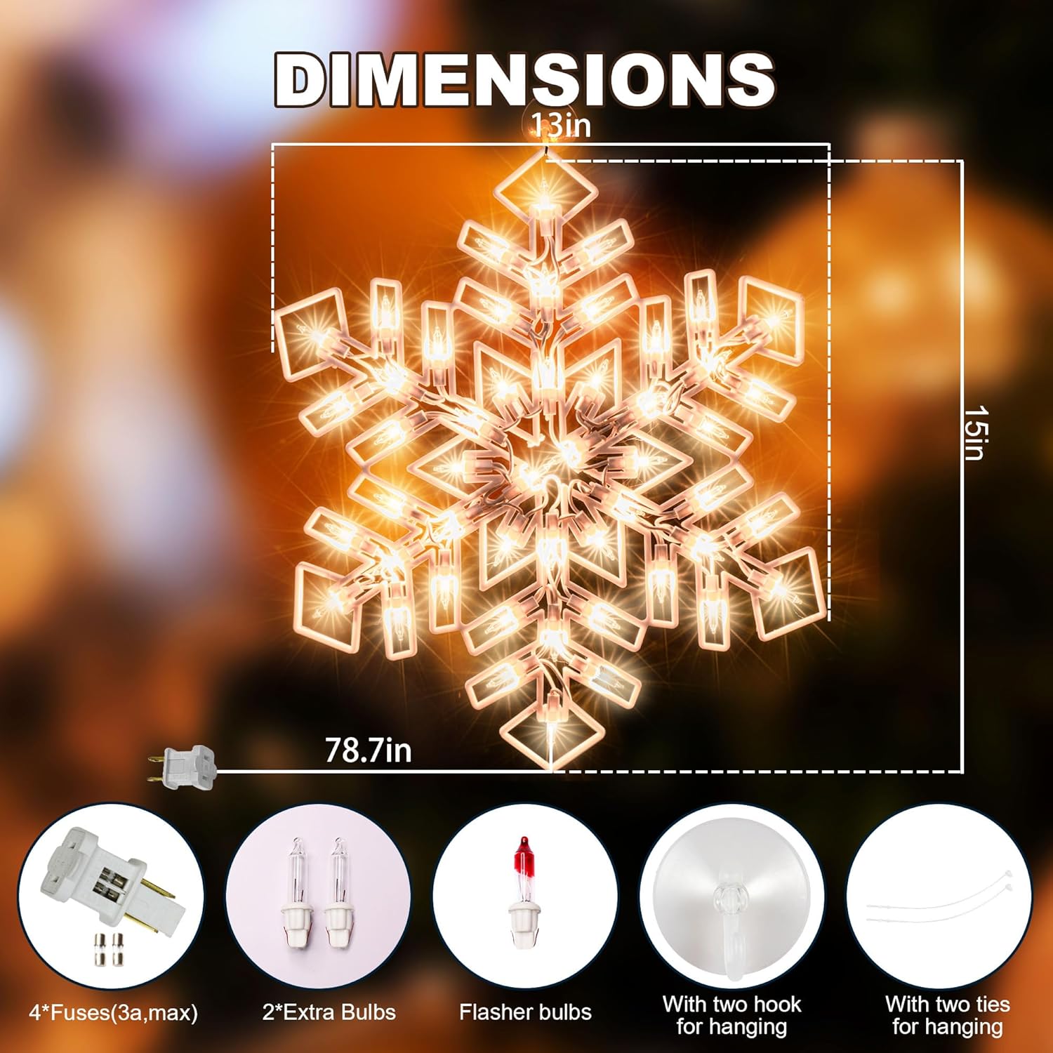 LAMPHOME Silueta de ventana de Navidad con diseño de copo de nieve iluminado, decoración de luces de Navidad para Navidad, fiesta, hogar, patio,