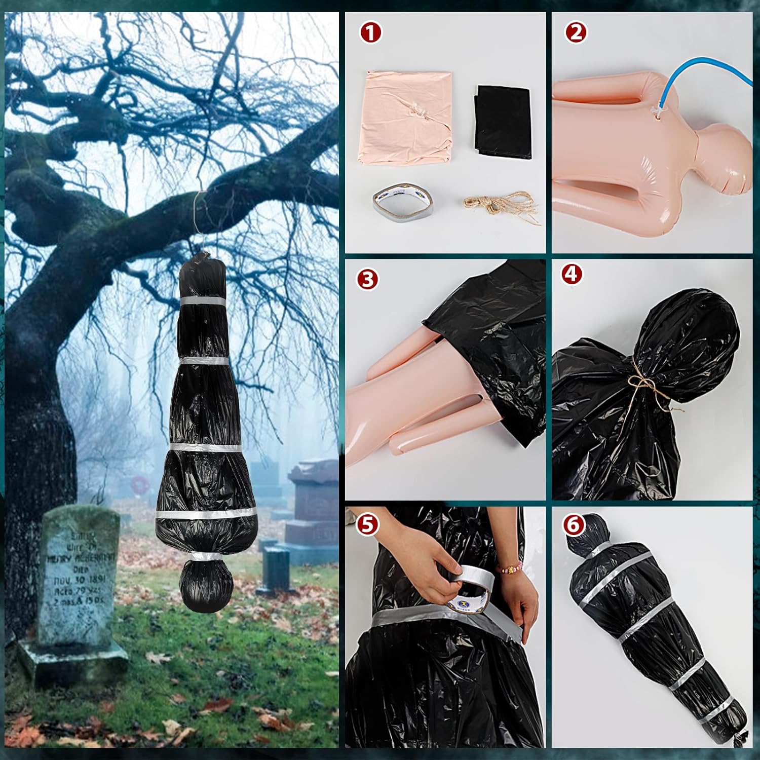 Decoraciones de Halloween para víctimas de muerte al aire libre, bolsas de terror falso, accesorios para interiores y exteriores, decoración