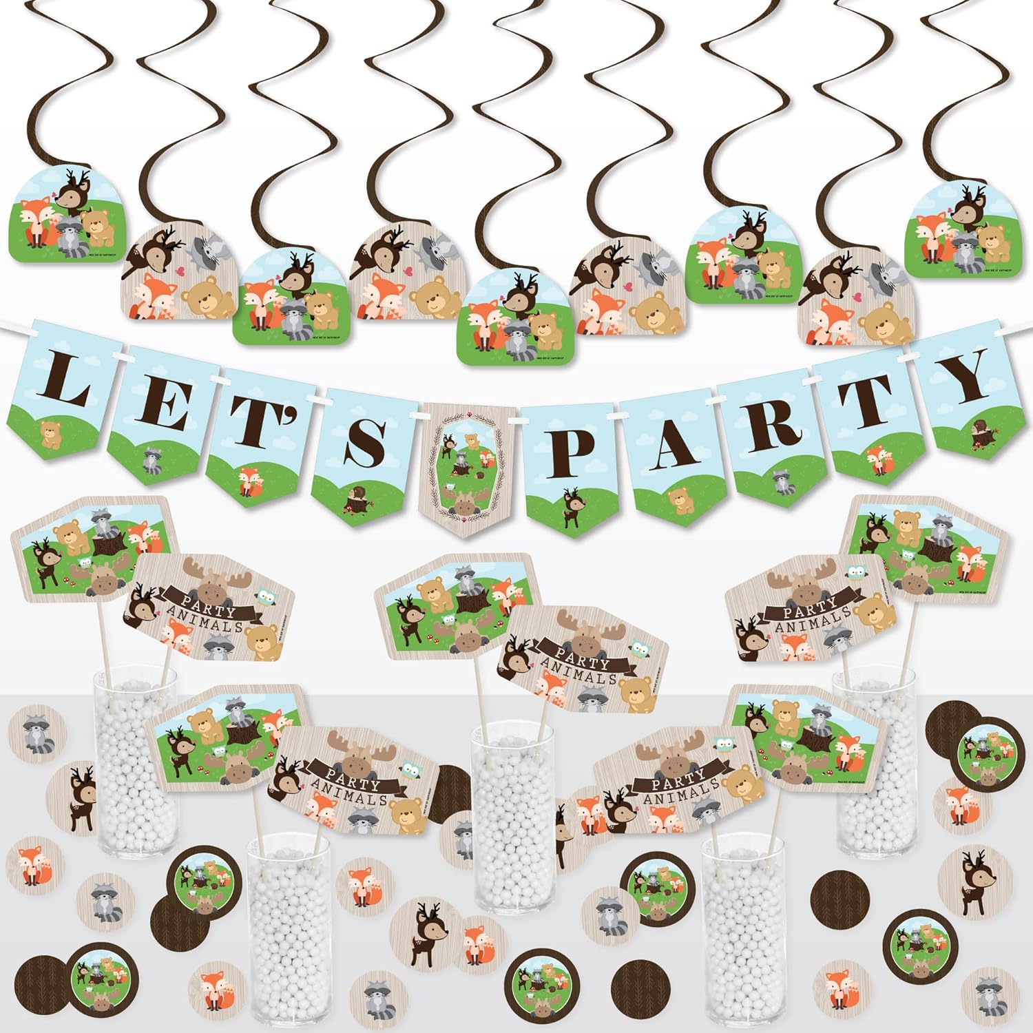 Big Dot of Happiness Woodland Creatures – Kit de decoración de suministros para baby shower o fiesta de cumpleaños, paquete de fiesta de decoración