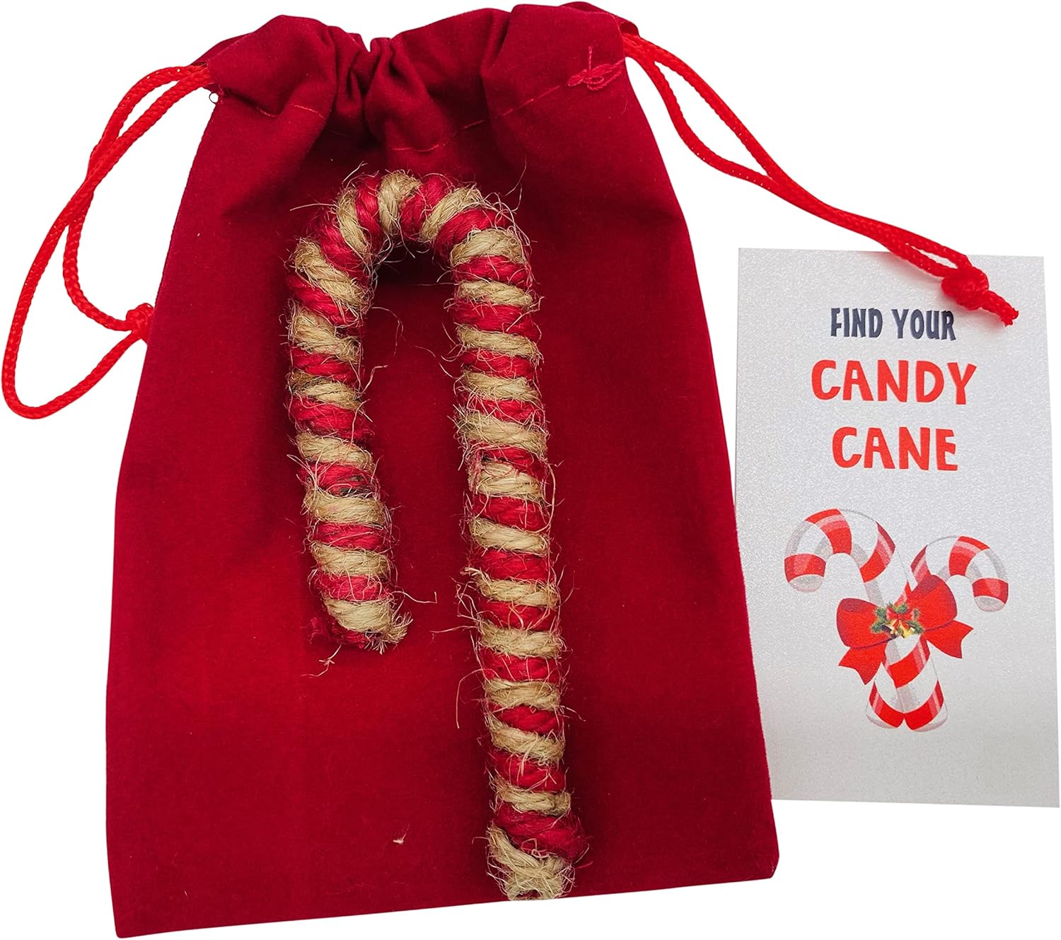 Adorno de bastón de caramelo Encuentra el tuyo en el árbol para árbol de Navidad con bolsa de cordón y tarjeta de historia