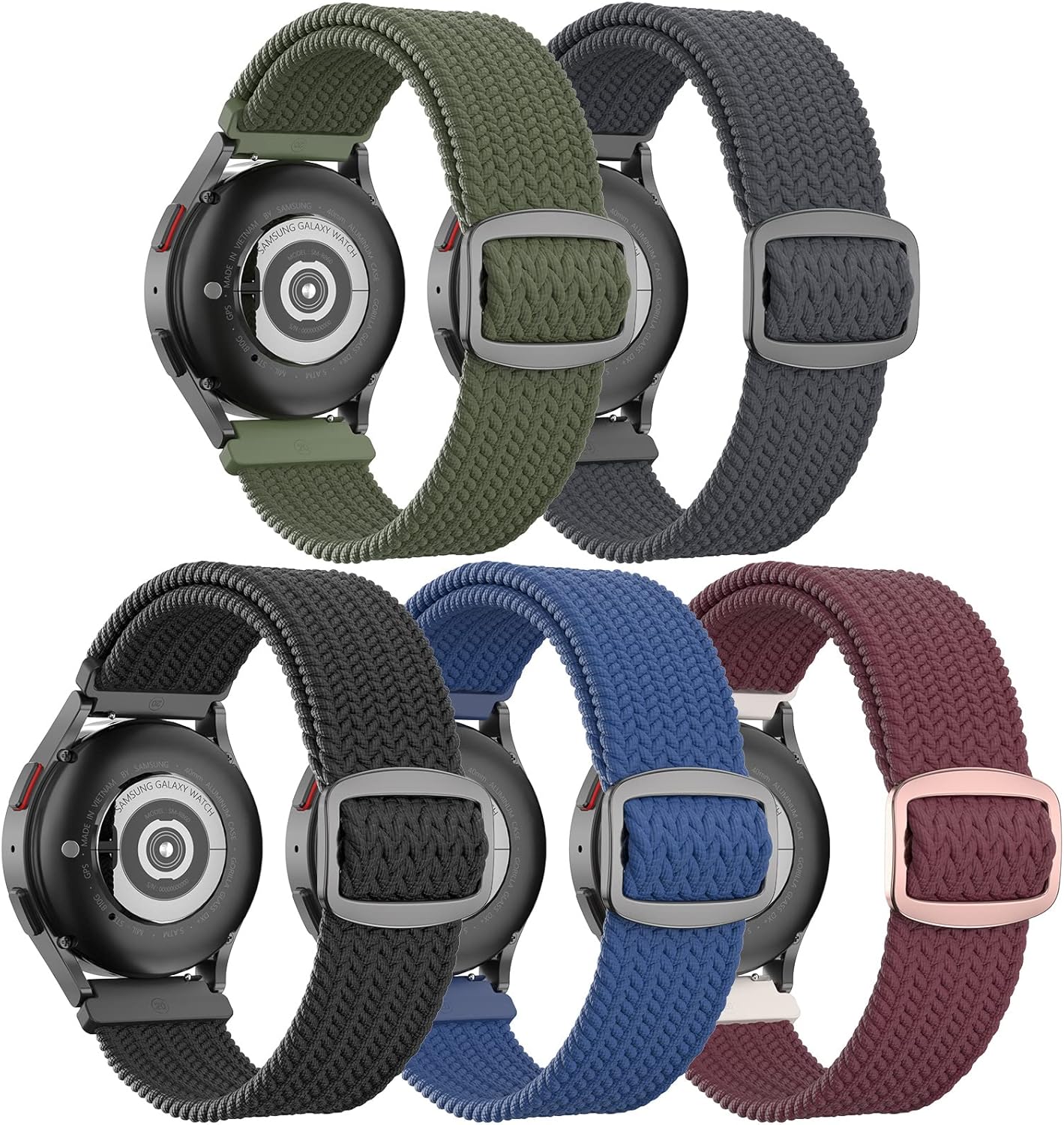 Paquete de 5 correas elásticas de nailon compatibles con Samsung Galaxy Watch Active 2 de 1.575 pulgadas, 1.732 pulgadas, Active 1.575