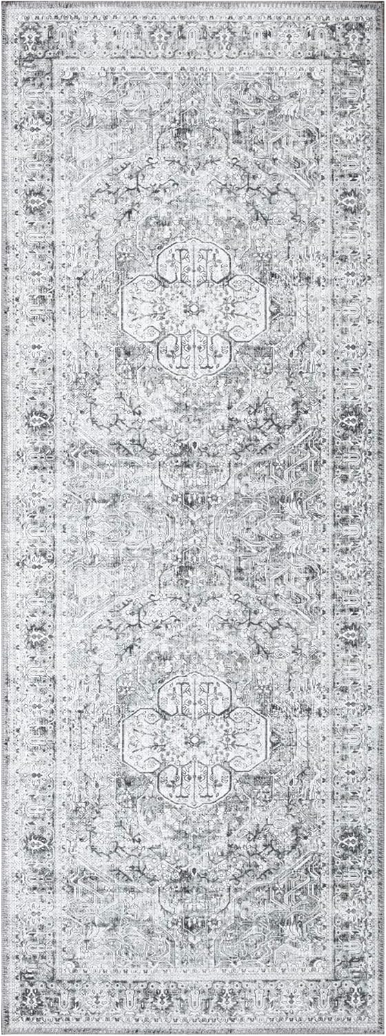 Bloom Rugs Camino de medallón tradicional lavable antideslizante de 10 pies  griscarbón para entrada, pasillo, baño y cocina, tamaño exacto 2.5 x 10