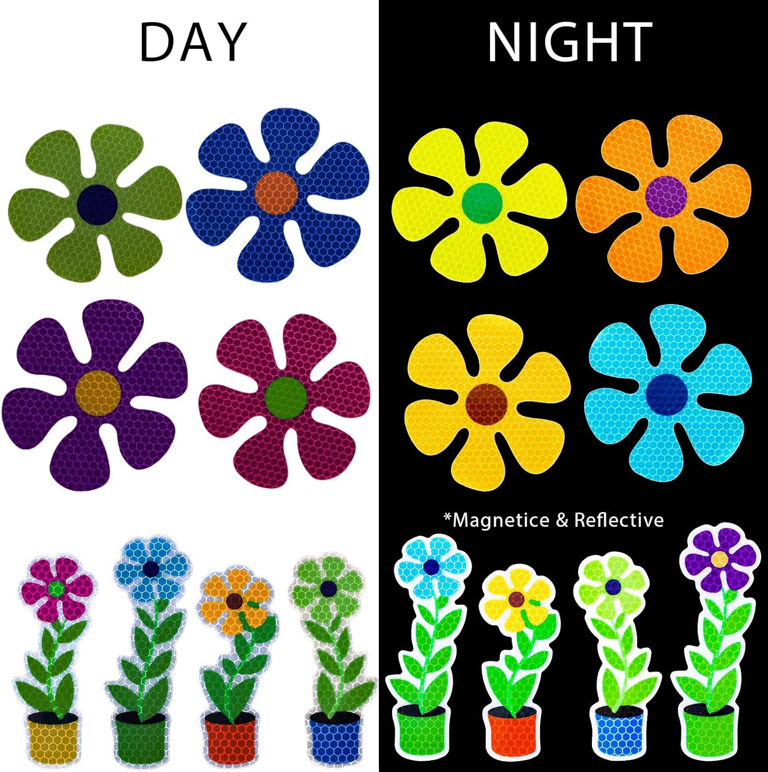 Whaline 24 calcomanías magnéticas de flores reflectantes multicolor para refrigerador, calcomanías magnéticas para buzón de metal (no para vehículos