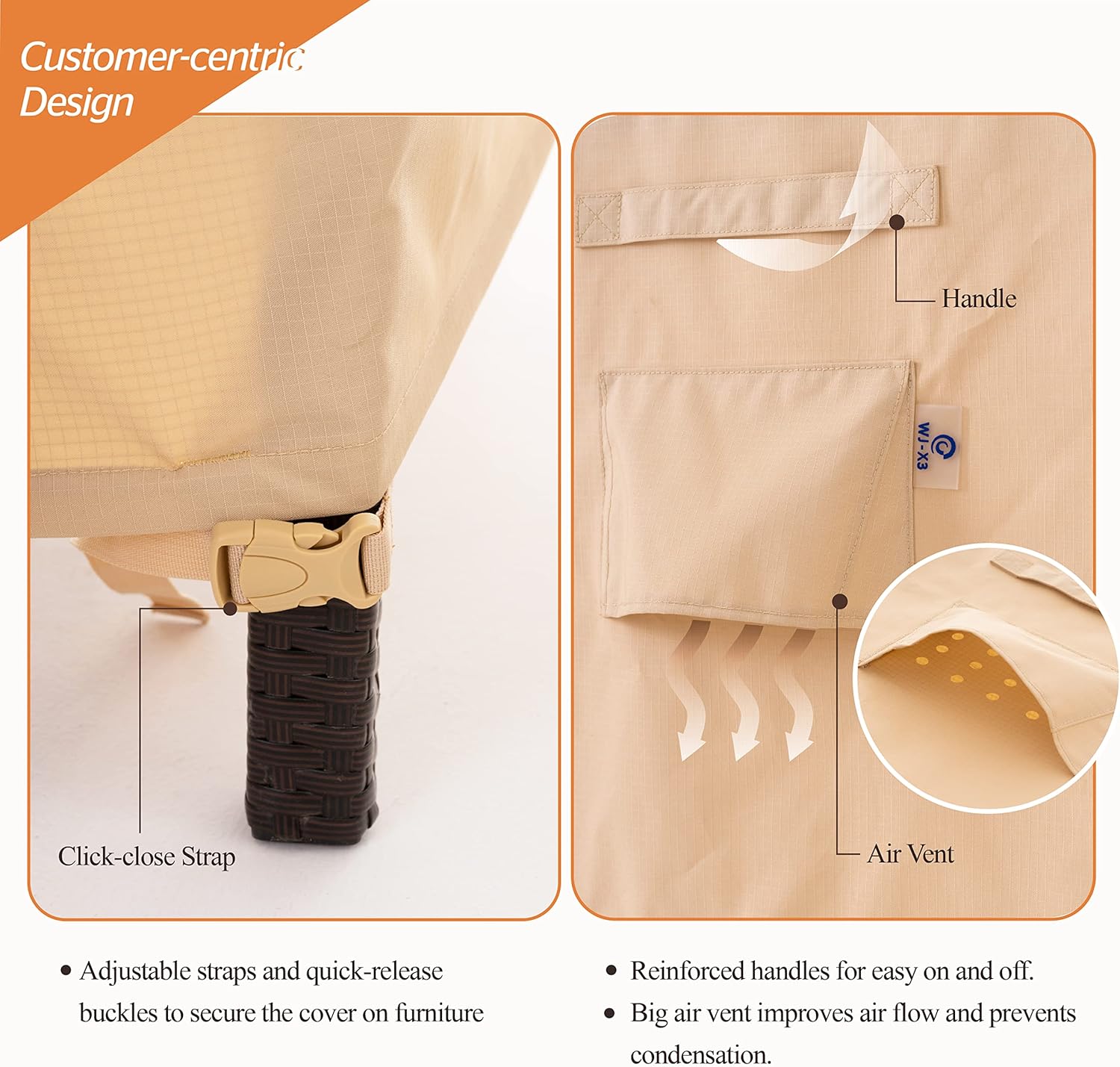 WJ-X3 Funda redonda para muebles de patio, 84 pulgadas de profundidad x 31 pulgadas de alto, impermeable, resistente a los rayos UV, funda de